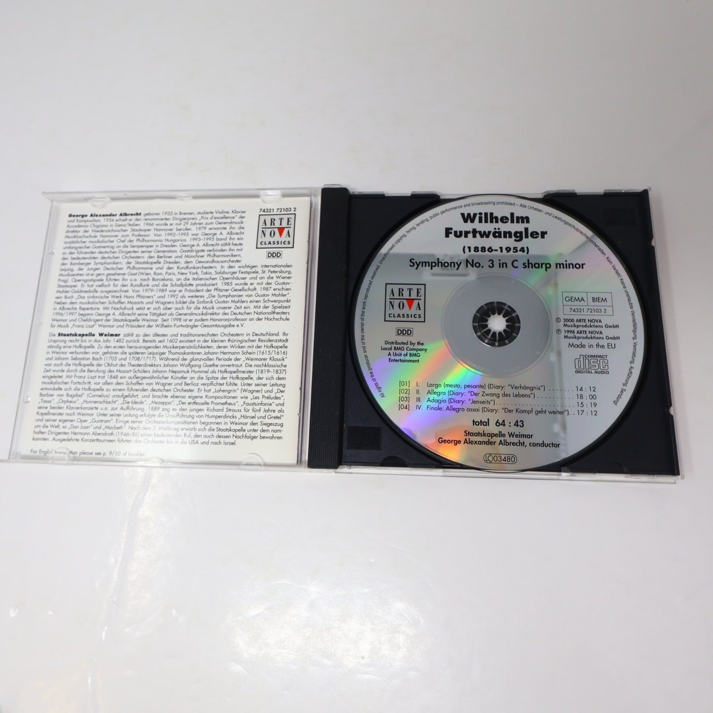 Wilhelm Furtwängler 2 CD Lot Classical Symphony No. 1 In B Minor/Symphony No. 3