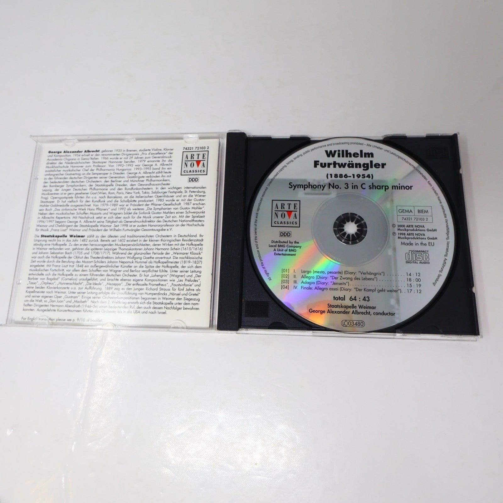 Wilhelm Furtwängler 2 CD Lot Classical Symphony No. 1 In B Minor/Symphony No. 3