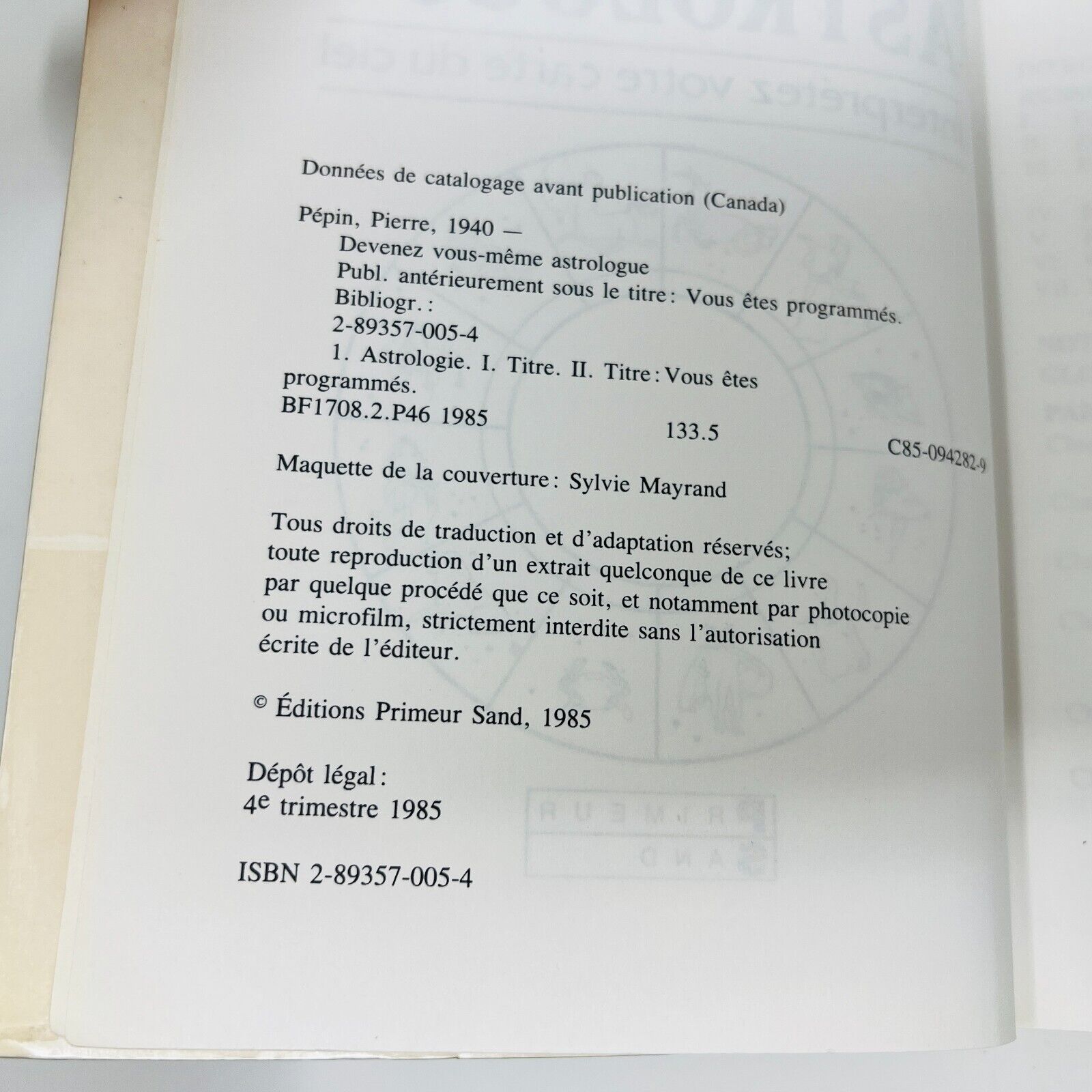 1985 Devenez vous même Astrologue Interprétez votre Carte du Ciel Pierre Pépin
