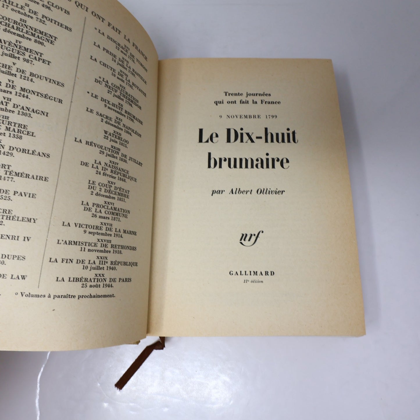 Le Dix-Huit Brumaire Albert Ollivier Nrf Gallimard 1959 HC Napoléon Bonaparte
