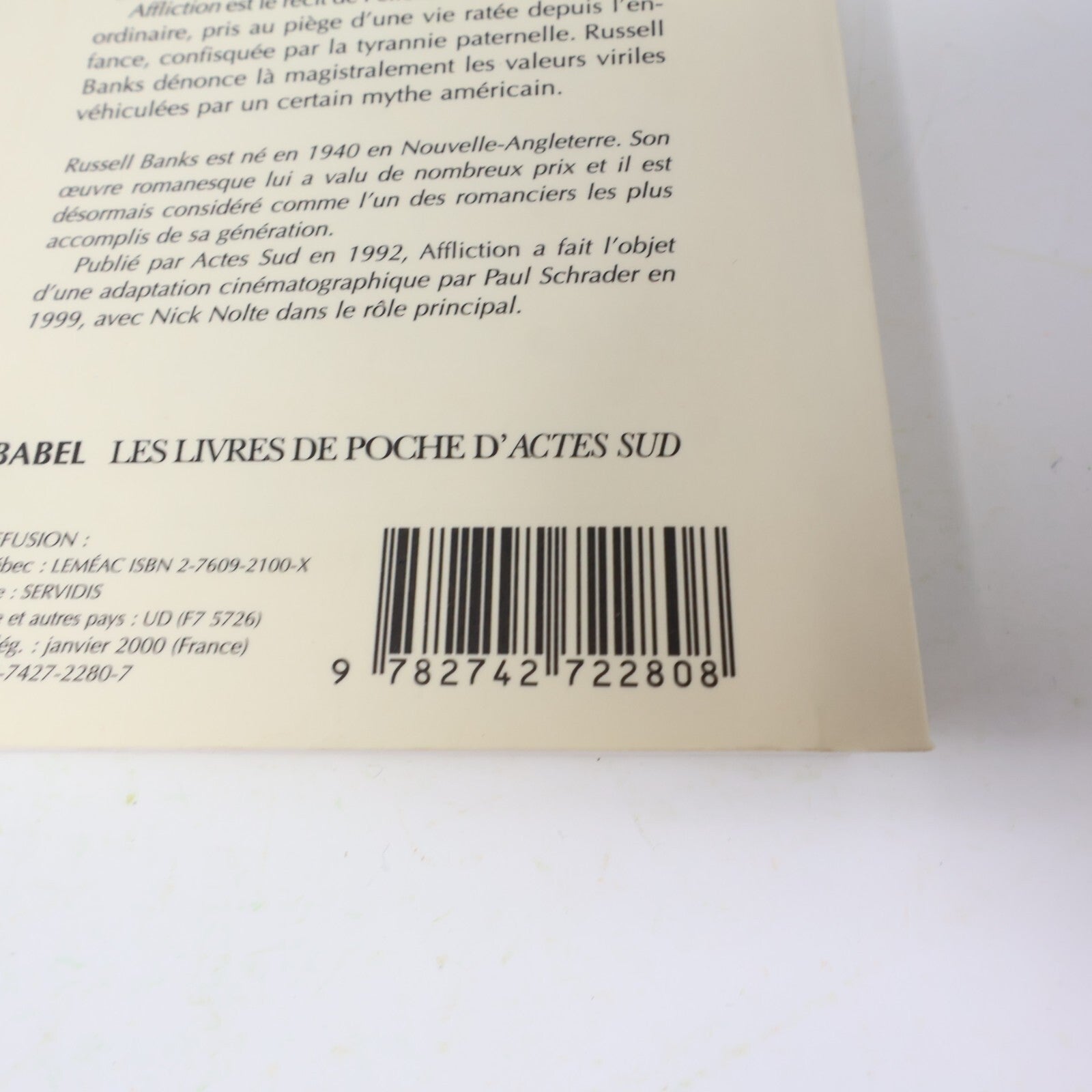 2000 Affliction Russell Banks Babel Littérature Américaine Roman États-Unis PB
