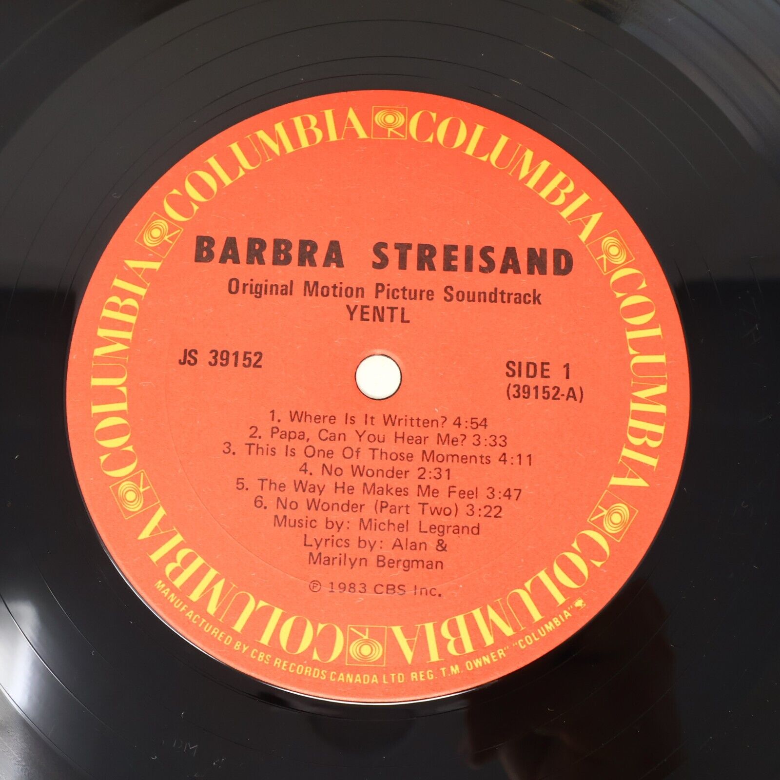 Barbra Streisand Yentl Movie Soundtrack LP Record Vinyl 1983 Columbia JS 3915