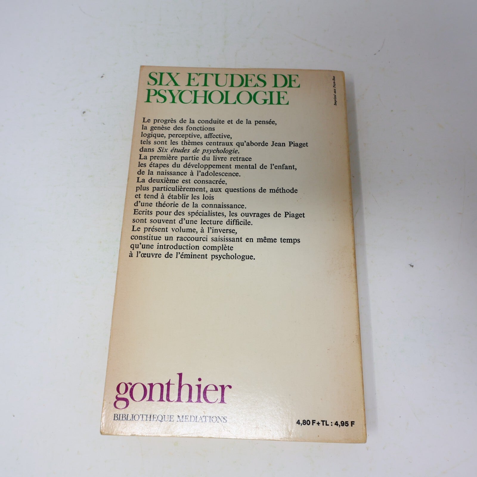 Jean Piaget Lot 2 Livres Psychologie de l'Intelligence/Six Études de Psychologie