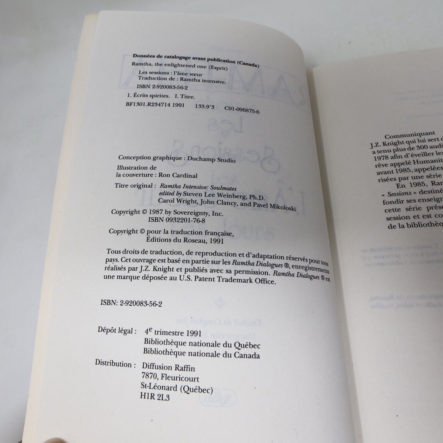 1999 Ramtha Les Sessions l'Âme Soeur Français du Roseau Spiritualité Livre PB