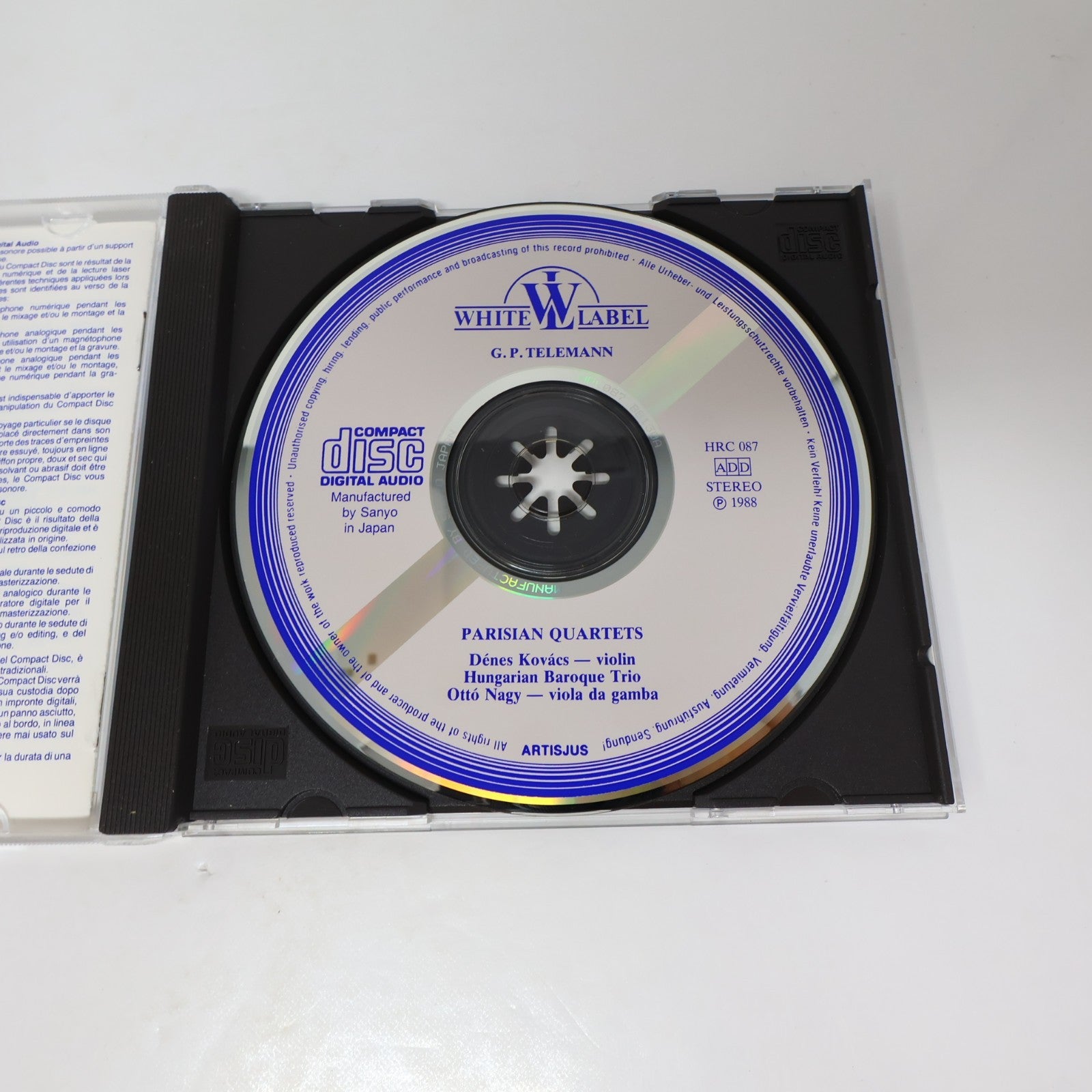 Telemann Parisian Quartets for Flute/Violin/Viola/Continuo CD Kovács/Ottó Nagy