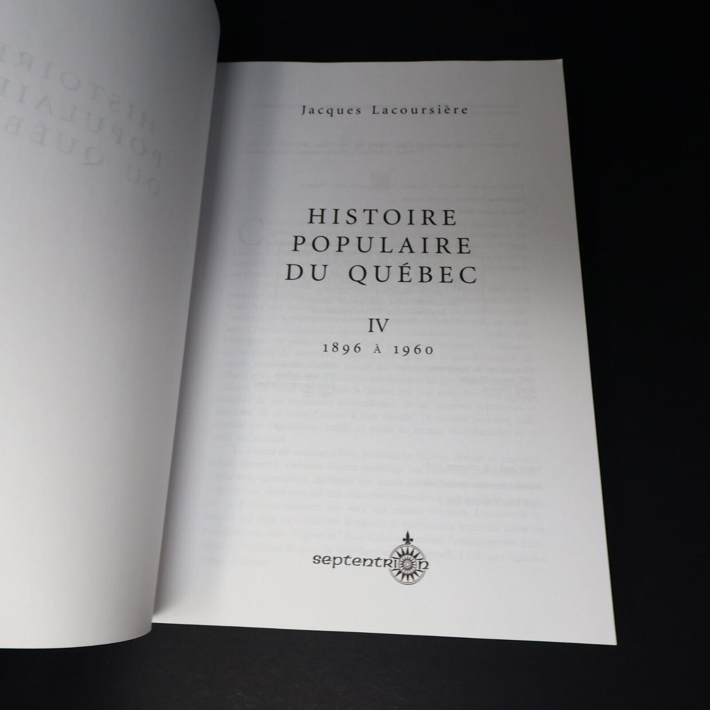 1995 Histoire Populaire du Québec #4 1896 à 1960 de Jacques Lacoursière Français