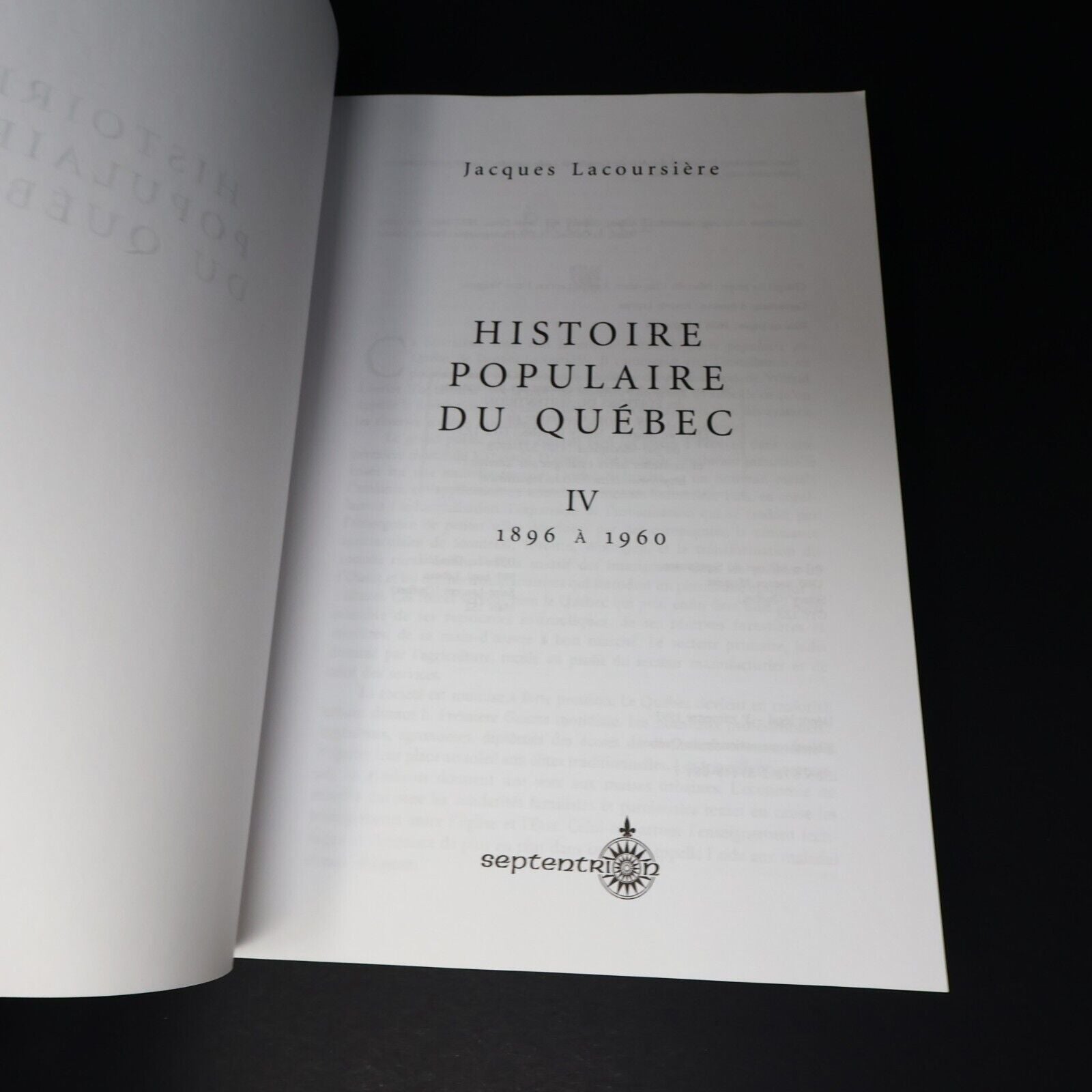 1995 Histoire Populaire du Québec #4 1896 à 1960 de Jacques Lacoursière Français
