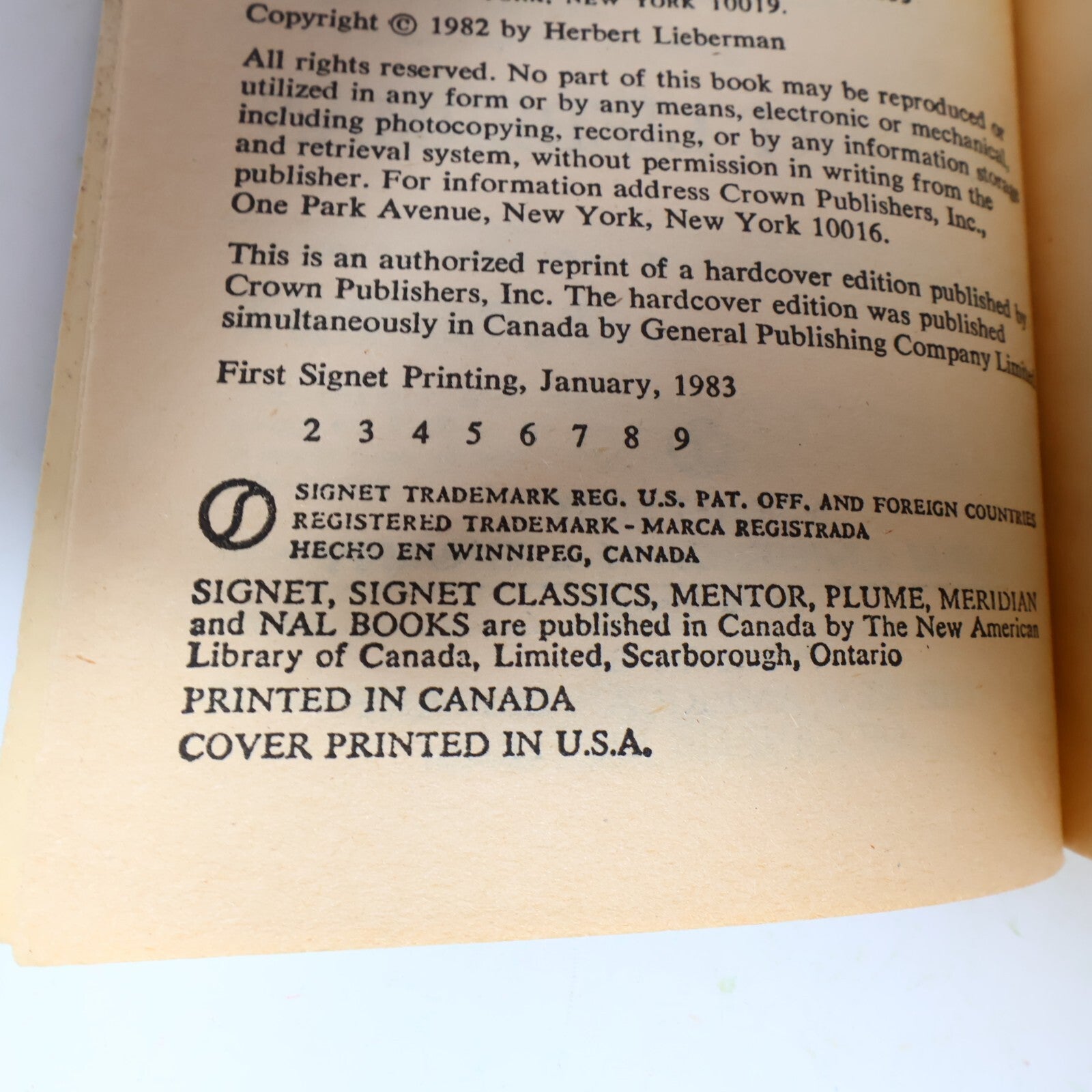 1983 Night Call From a Distant Time Zone Herbert Lieberman Signet Thriller Book