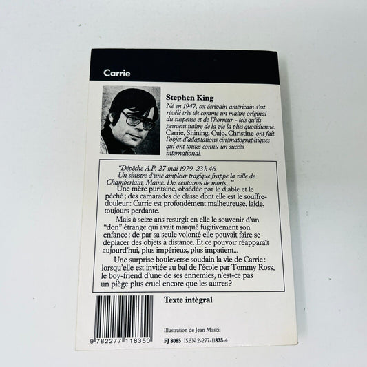 1986 Carrie de Stephen King J'ai Lu Épouvante Horreur Français/French Paperback
