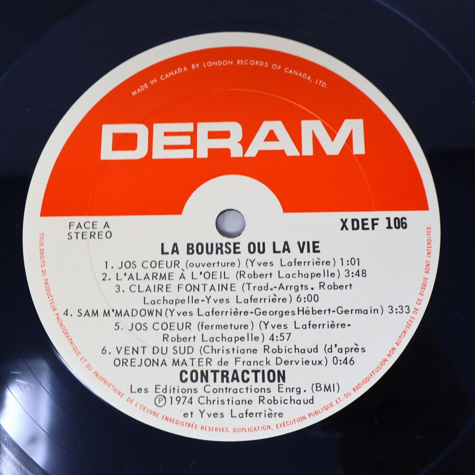 Contraction La Bourse Ou La Vie Disque LP 1974 Record Prog Rock Deram XDEF-106