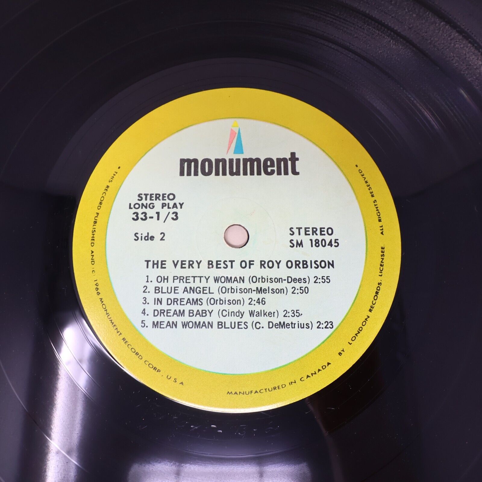 The Very Best Of Roy Orbison LP Record Vinyl Monument SM 18045 Canada 1960s