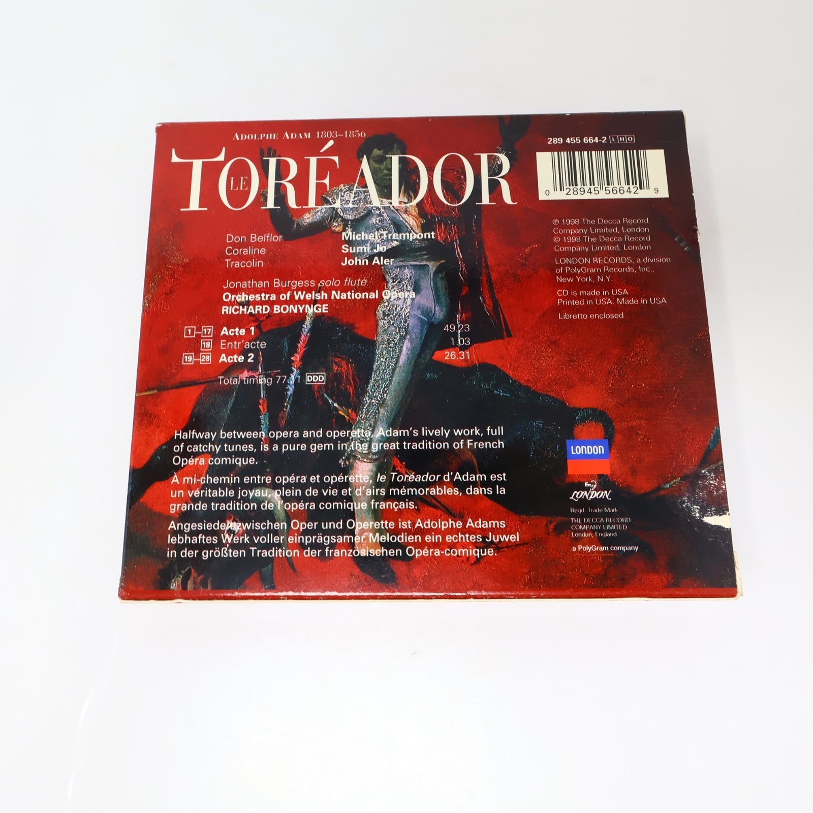 Le Toreador Adam Sumi Jo/John Aler/Michel Trempont CD Richard Bonynge 1998