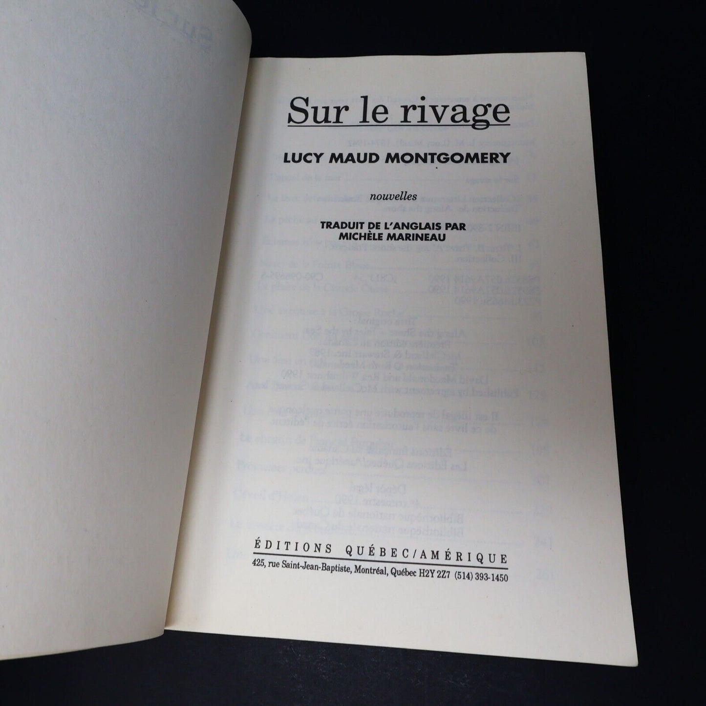 1990 Sur le Rivage de Lucy Maud Montgomery Roman Québec Amérique Français Livre