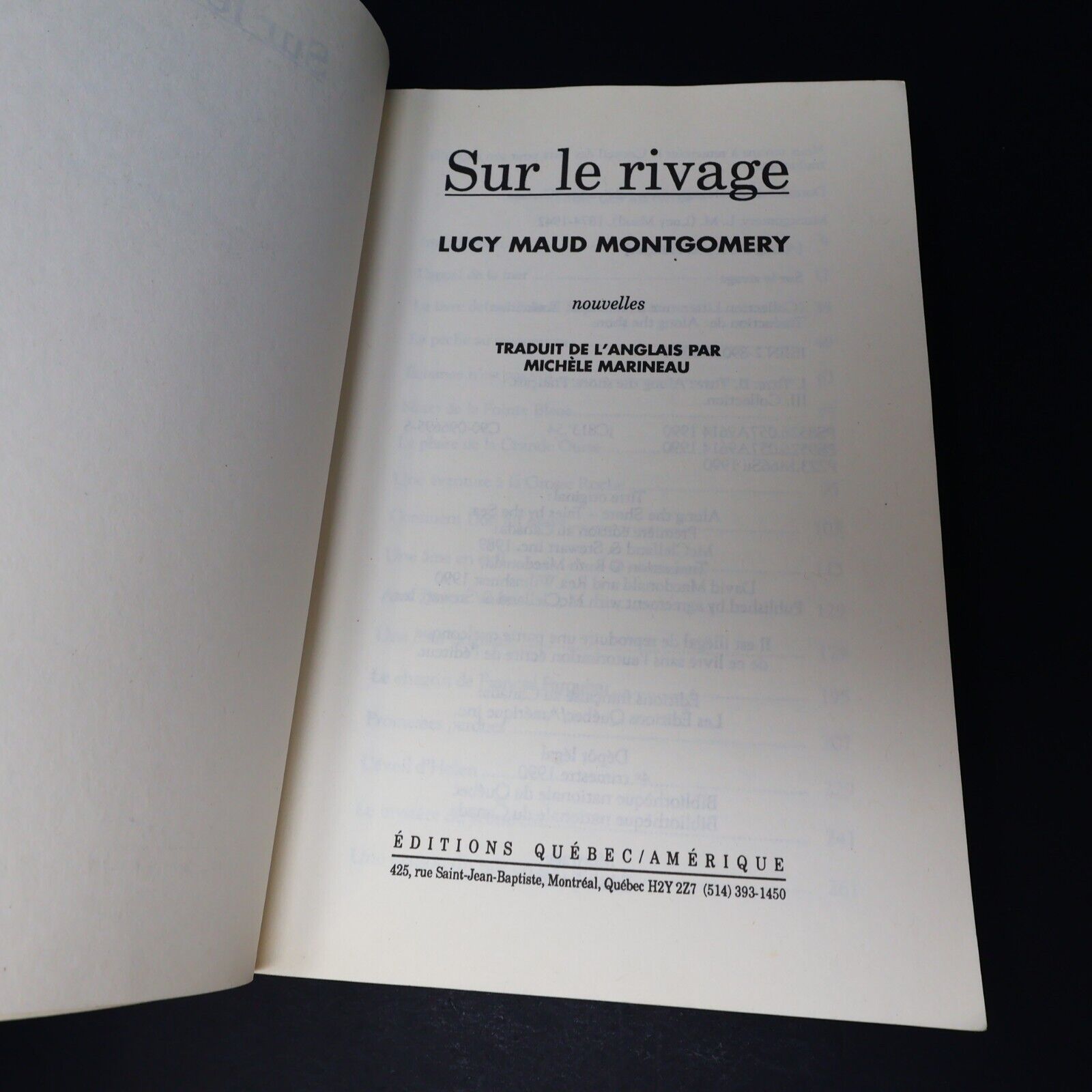1990 Sur le Rivage de Lucy Maud Montgomery Roman Québec Amérique Français Livre