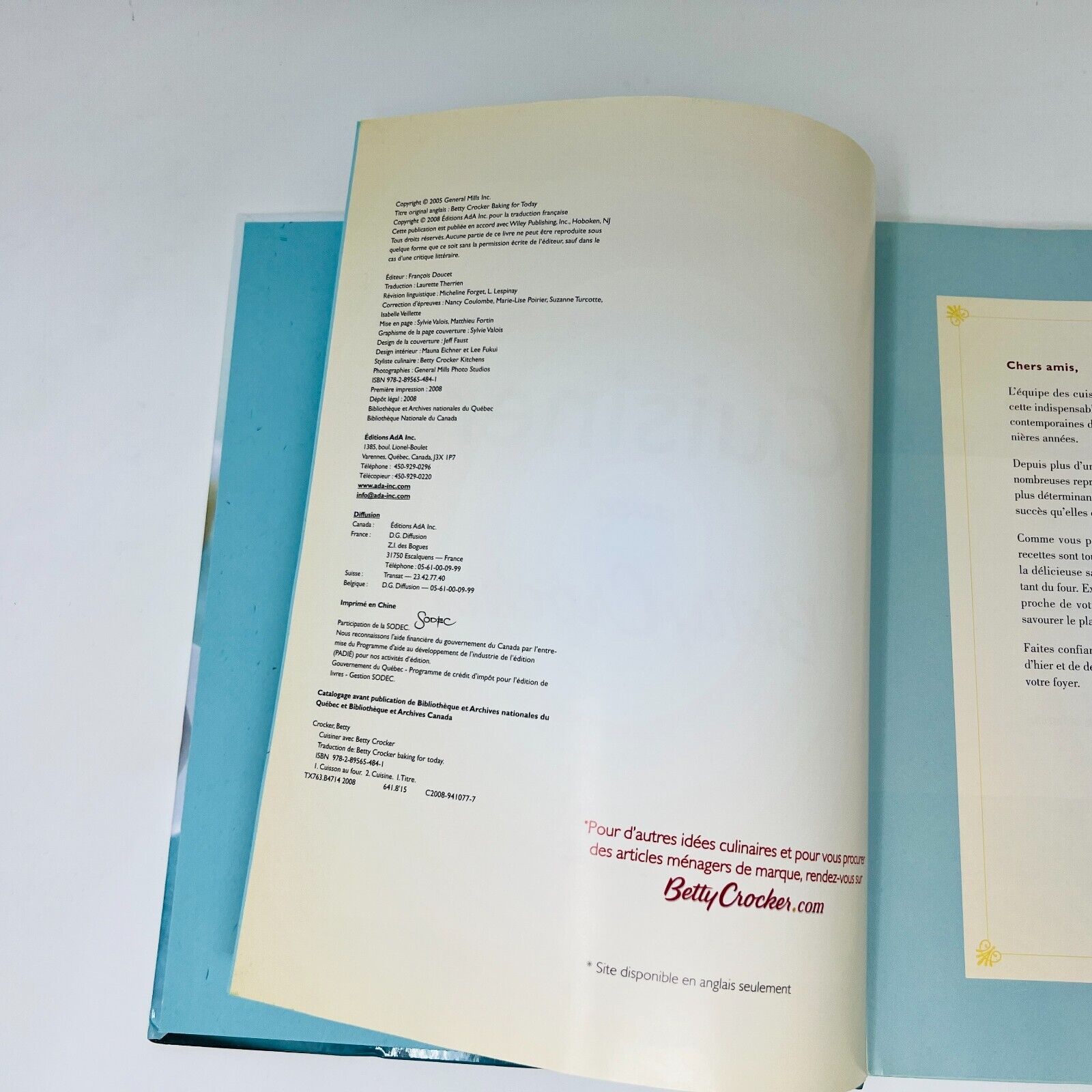 2008 Cuisiner avec Betty Crocker Livre de Recettes Cuisine Ada Français/French