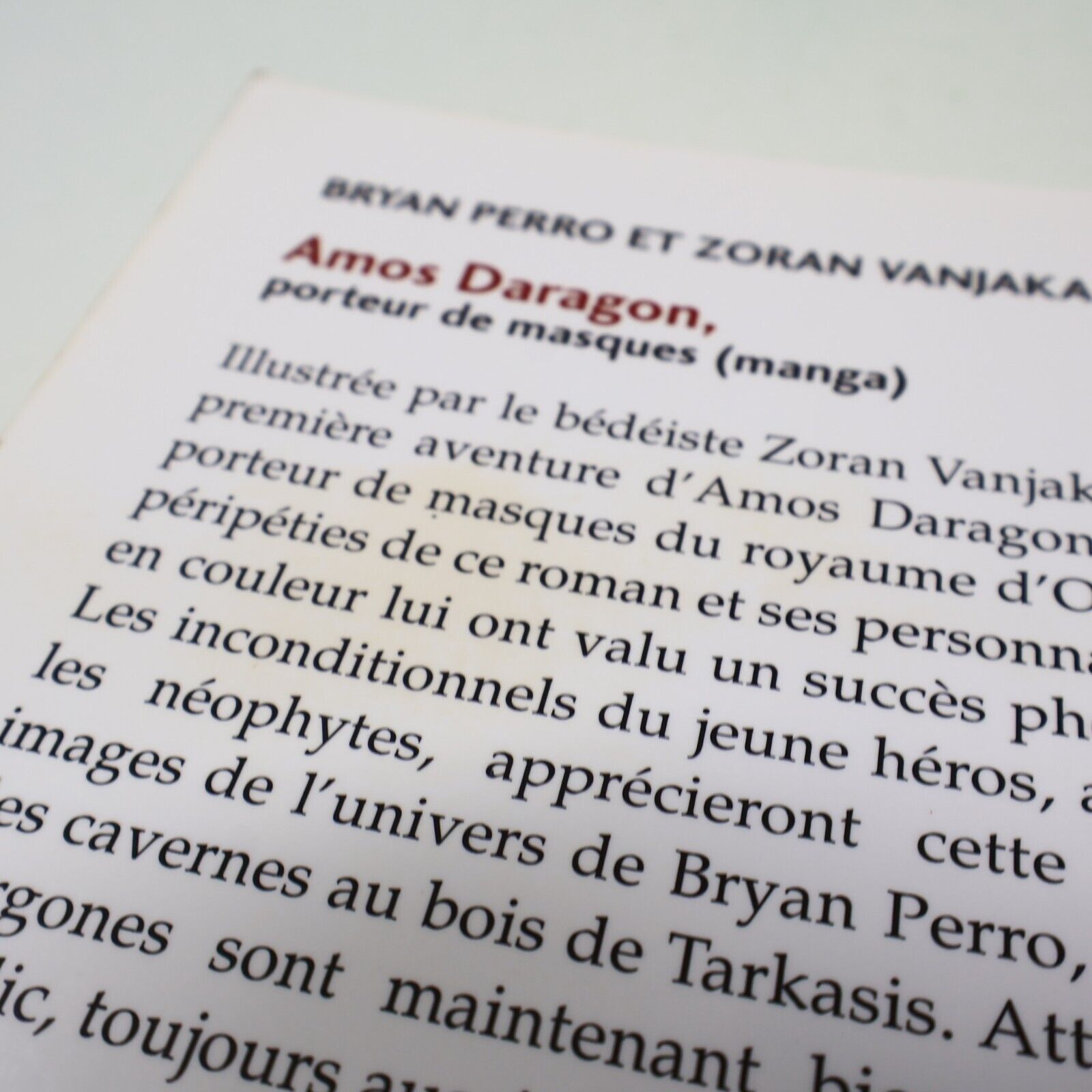 Amos Daragon Porteur de Masques Manga Bryan Perro Zoran Vanjaka 2005 Français PB