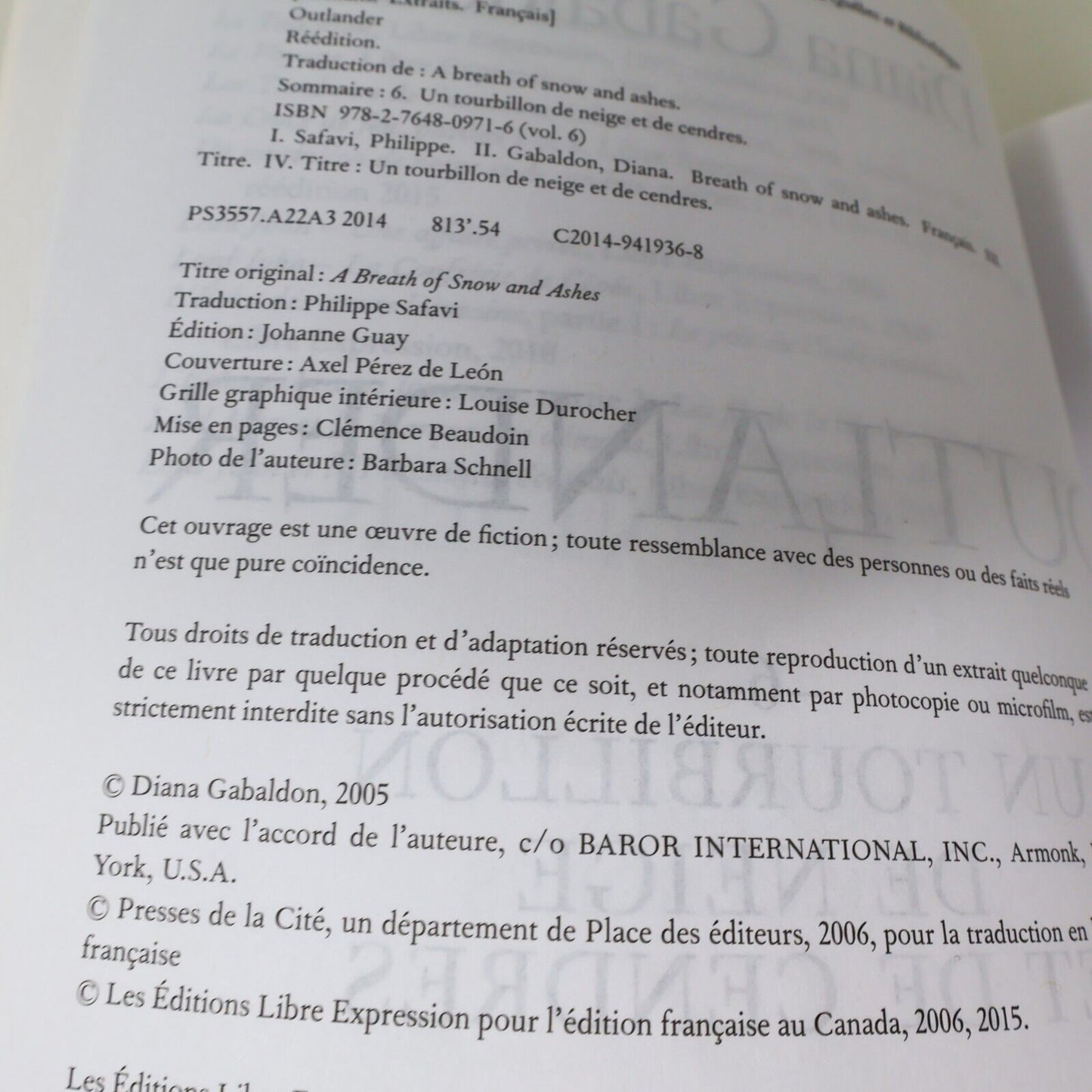 2015 Un Tourbillon de Neige et de Cendres Diana Gabaldon Omnibus Outlander #6 PB