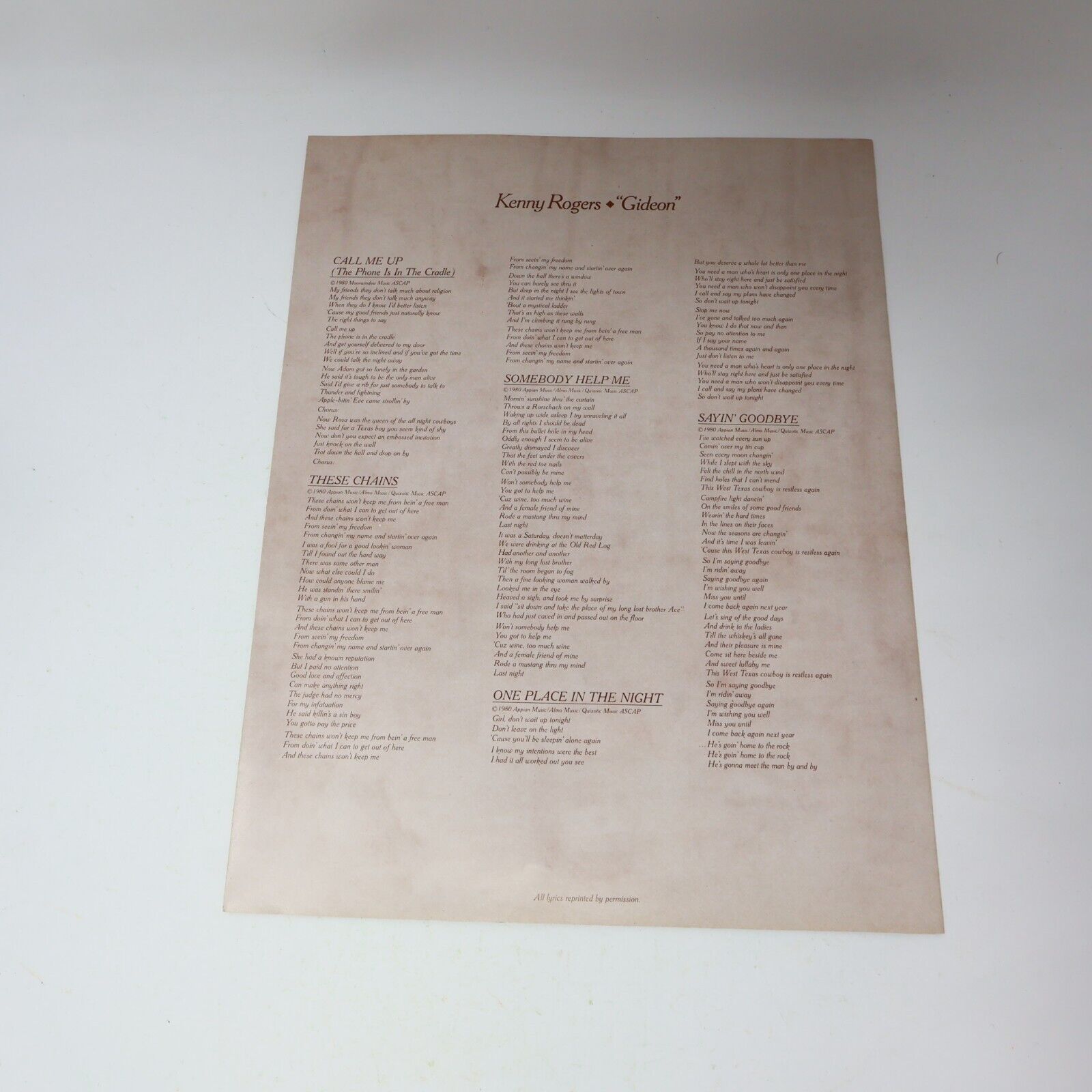 Kenny Rogers Gideon LP Record Vinyl 1980 United Artists Records LOO-1035 Canada