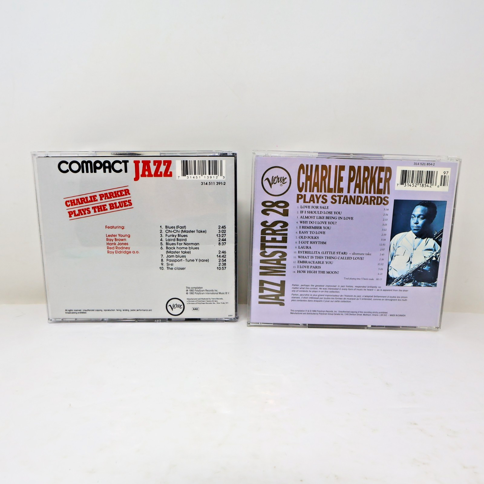 Charlie Parker 2 CDs Lot Plays the Blues/Plays Standards Jazz Bop 1992 1994 90s