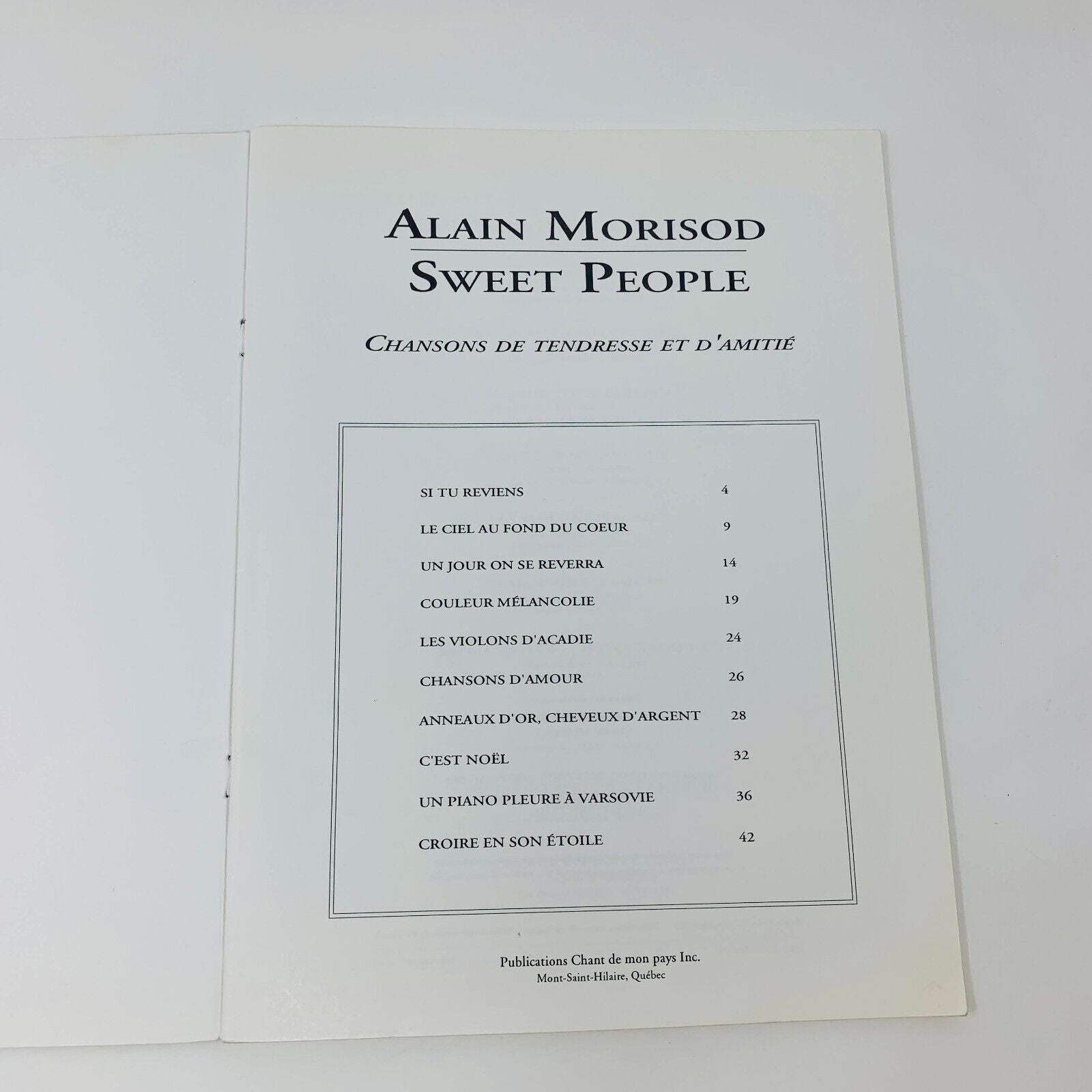 1994 Chansons de Tendresse et d'Amitié Alain Morisod Sweet People Partitions