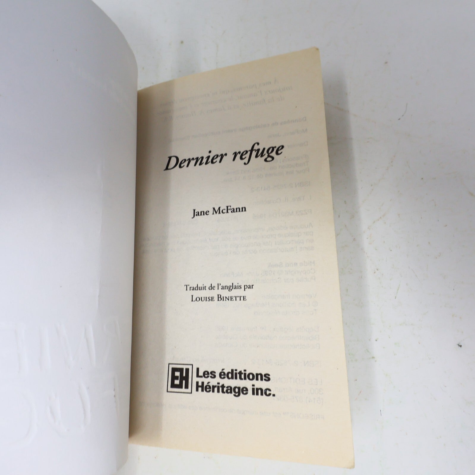 1996 Dernier Refuge Jane Mcfann Frissons #60 EH Français Paperback PB Horreur