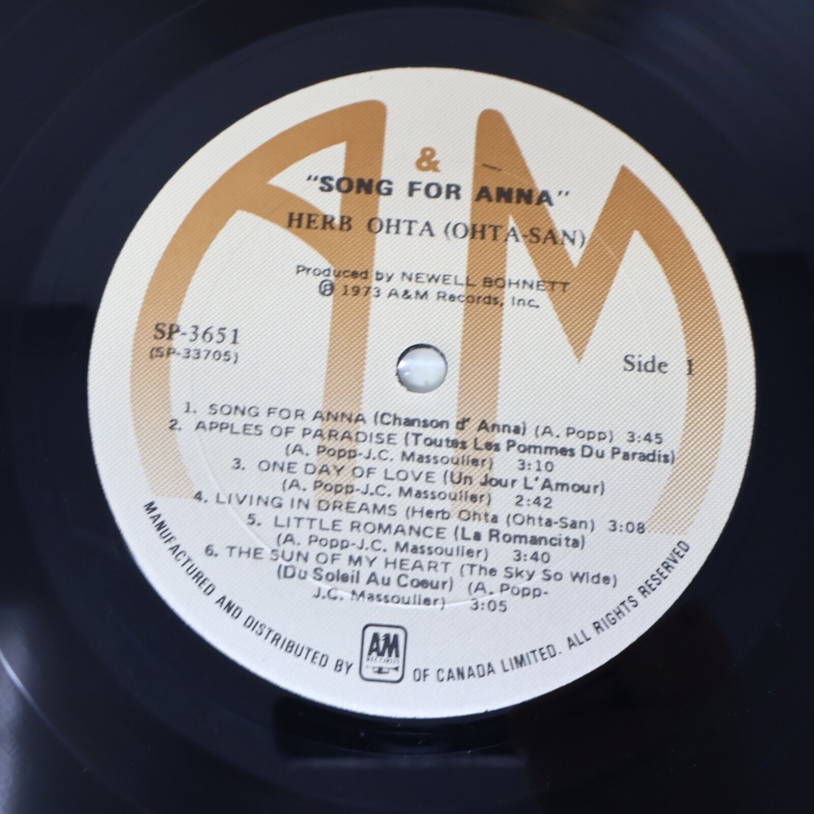 Herb Ohta Song For Anna LP Record Vinyl 1973 Canada A&M Records SP-3651 1970s