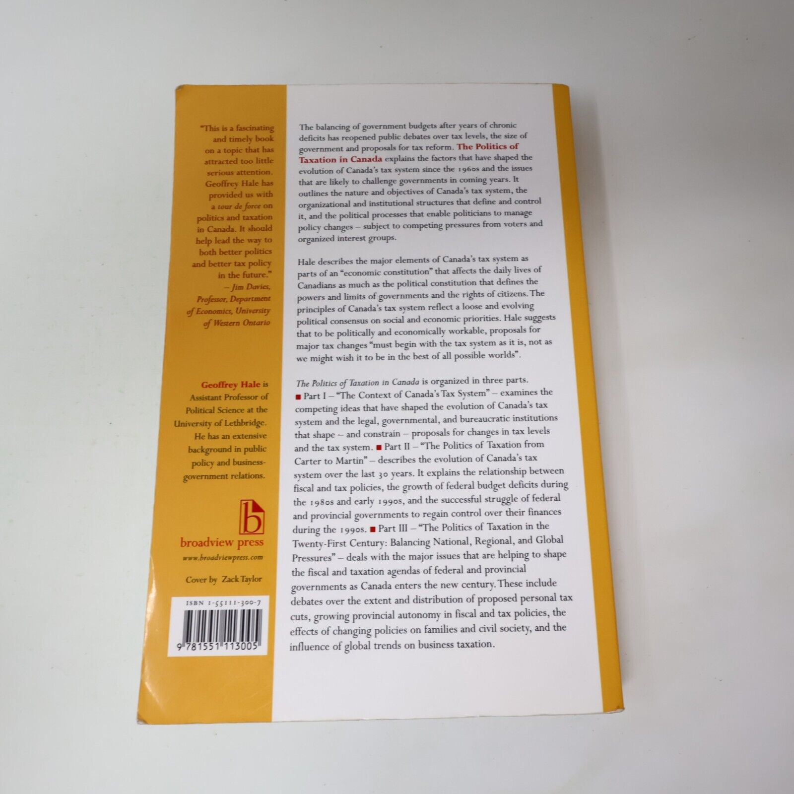 2002 The Politics of Taxation in Canada by Geoffrey E. Hale Government Broadview