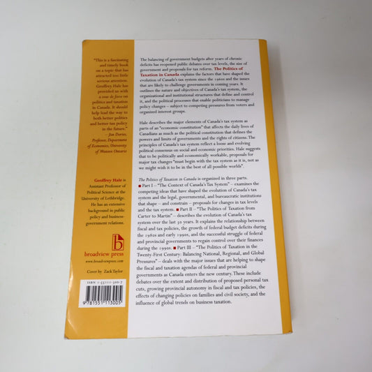 2002 The Politics of Taxation in Canada by Geoffrey E. Hale Government Broadview
