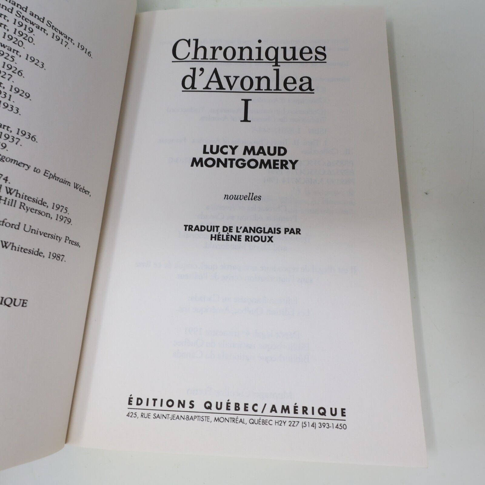 Lot 2 Livres Chroniques d'Avonlea #1-2 de Lucy Maud Montgomery Québec Amérique