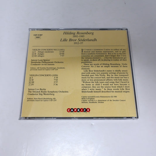 Hilding Rosenberg Violin Concerto #2/Lille Bror Söderlundh Violin Concerto CD