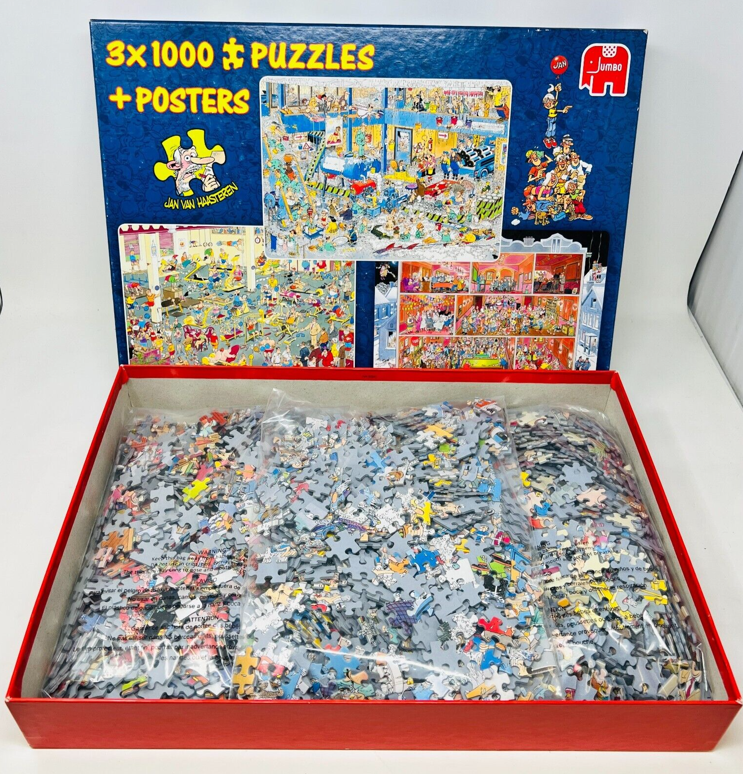 3x 1000 Puzzles + Posters 81120 Complete The Big Leak/Gym/Café Jan Van Haasteren