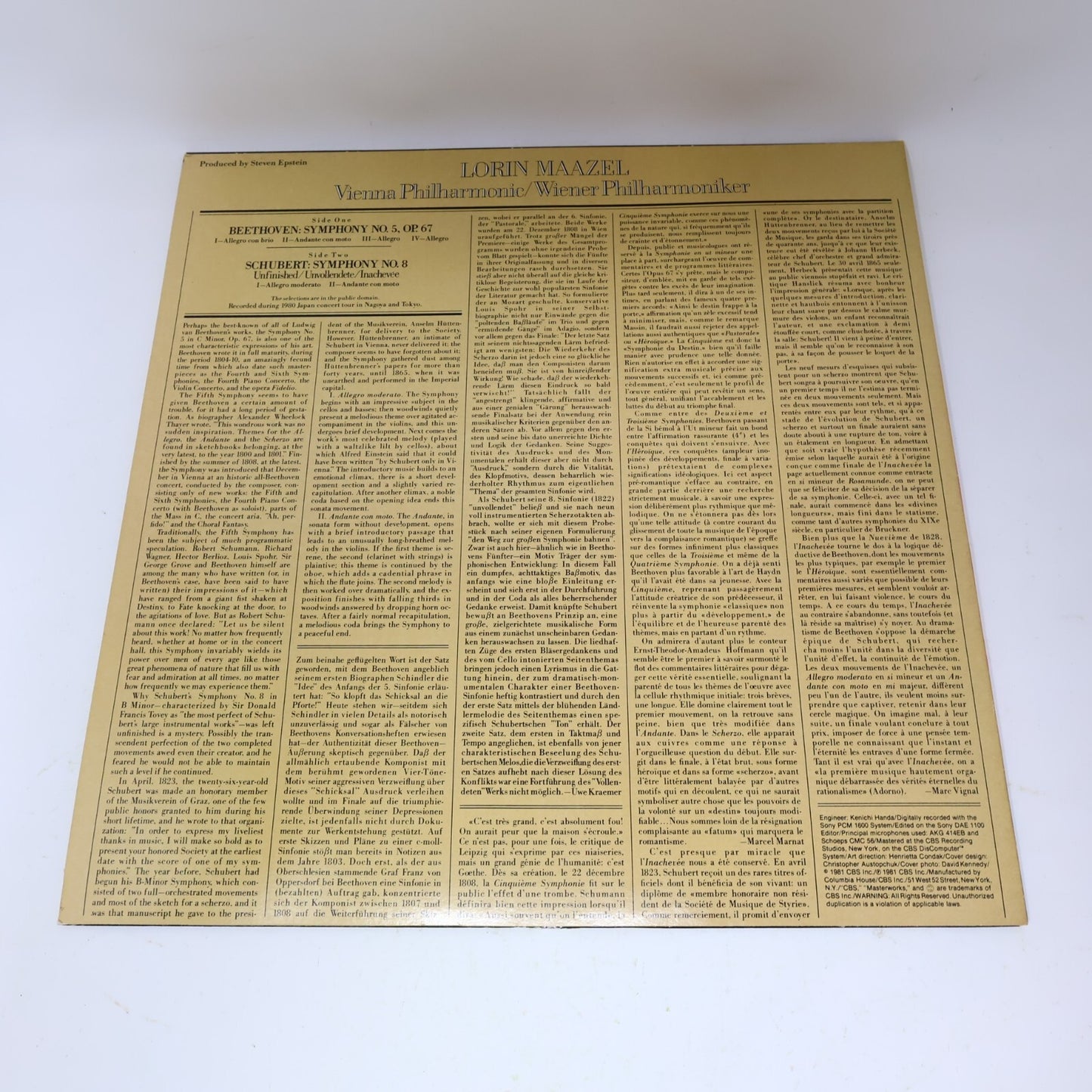 Lorin Maazel Beethoven Schubert Wiener 1981 Symphony #5 op.67 #8 Record 1P 7596