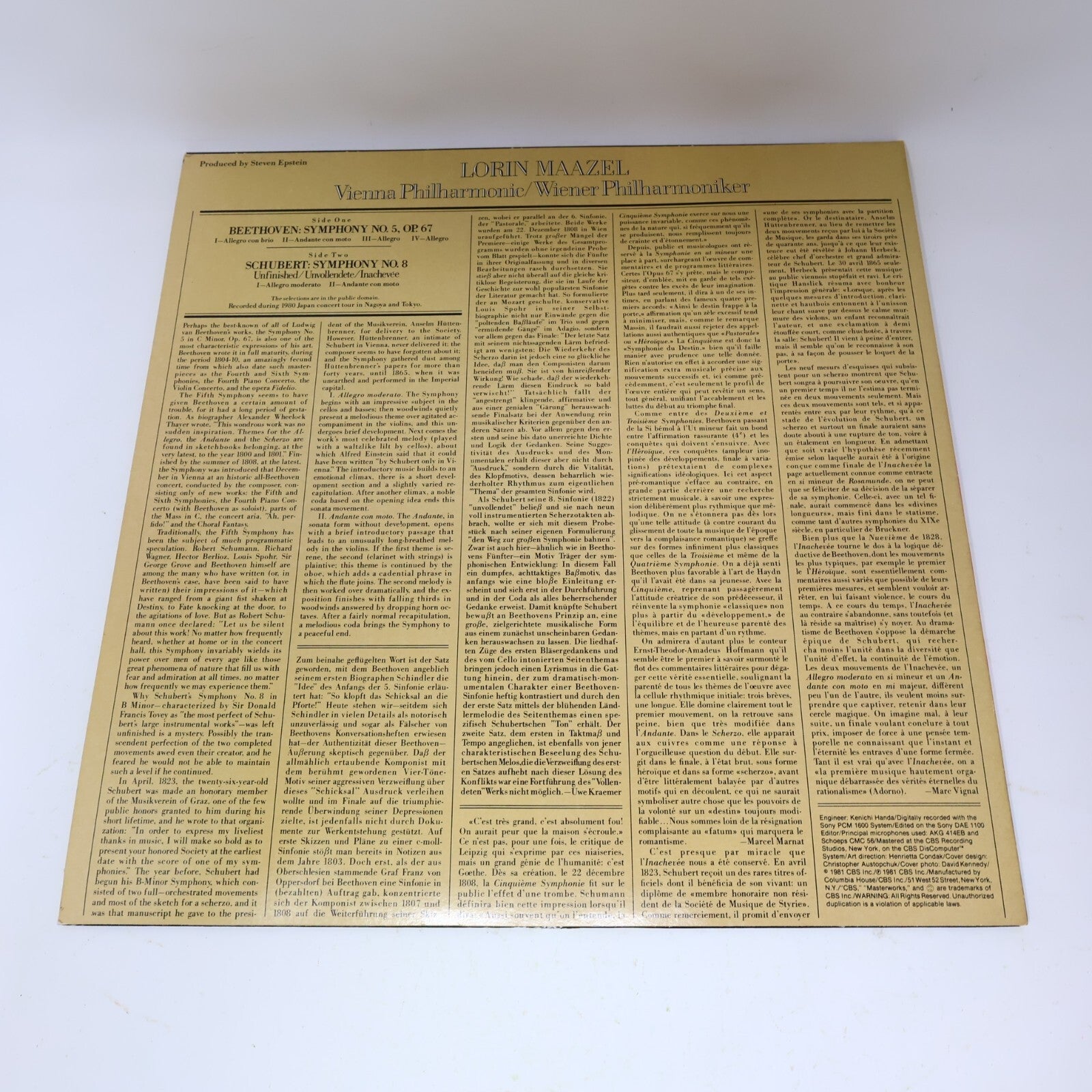 Lorin Maazel Beethoven Schubert Wiener 1981 Symphony #5 op.67 #8 Record 1P 7596