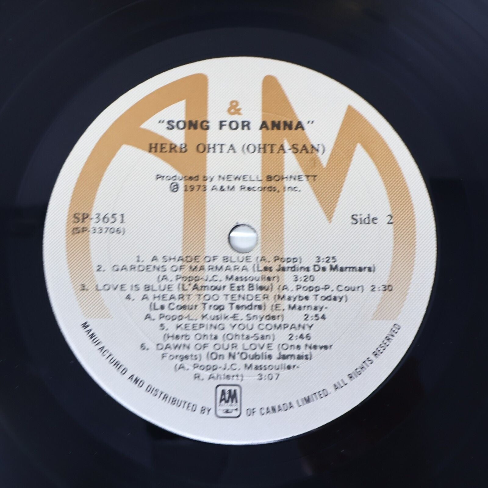 Herb Ohta Song For Anna LP Record Vinyl 1973 Canada A&M Records SP-3651 1970s