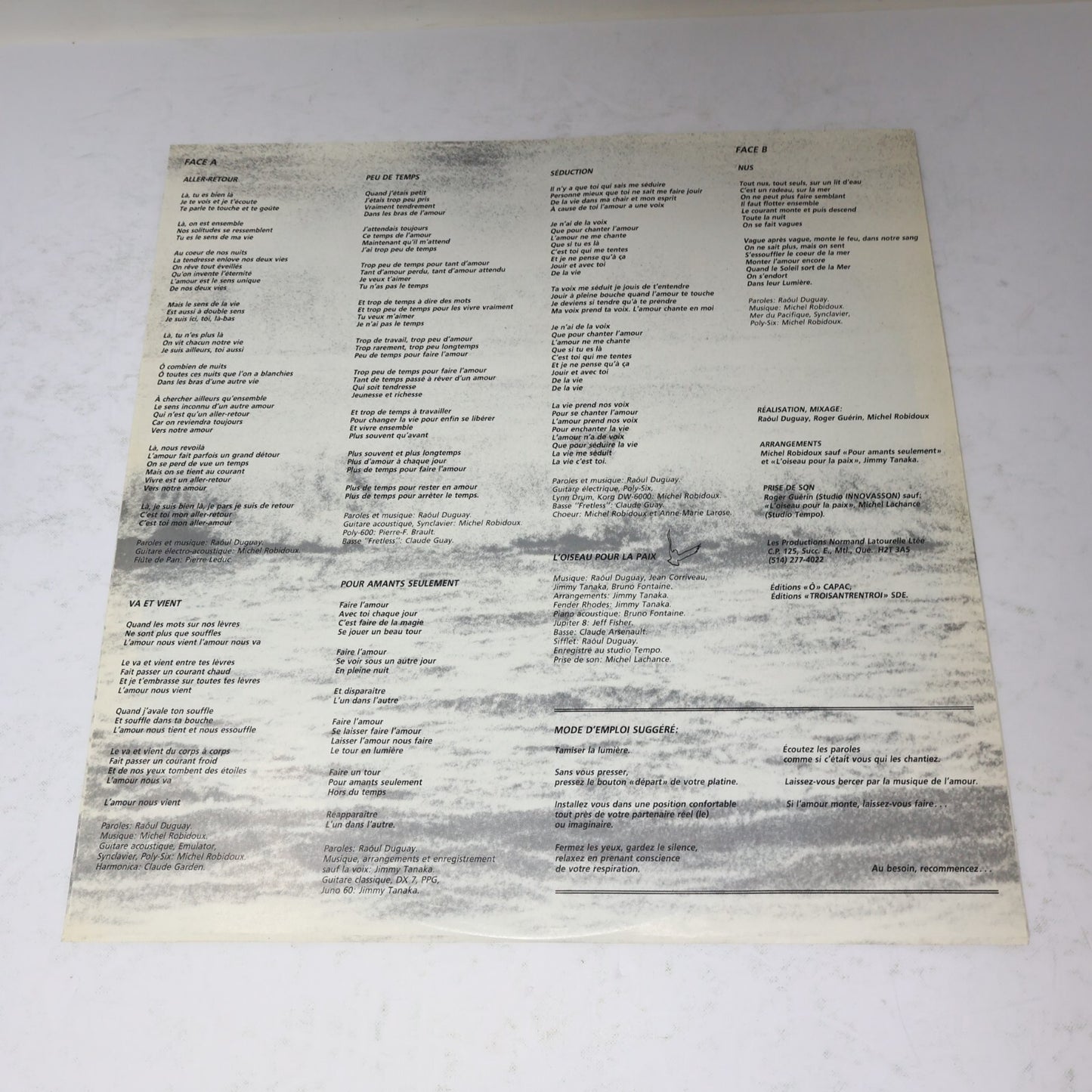 Raôul Duguay ‎Douceur Disque LP Record 1985 T-3 Québécois Trente-Trois Raoul