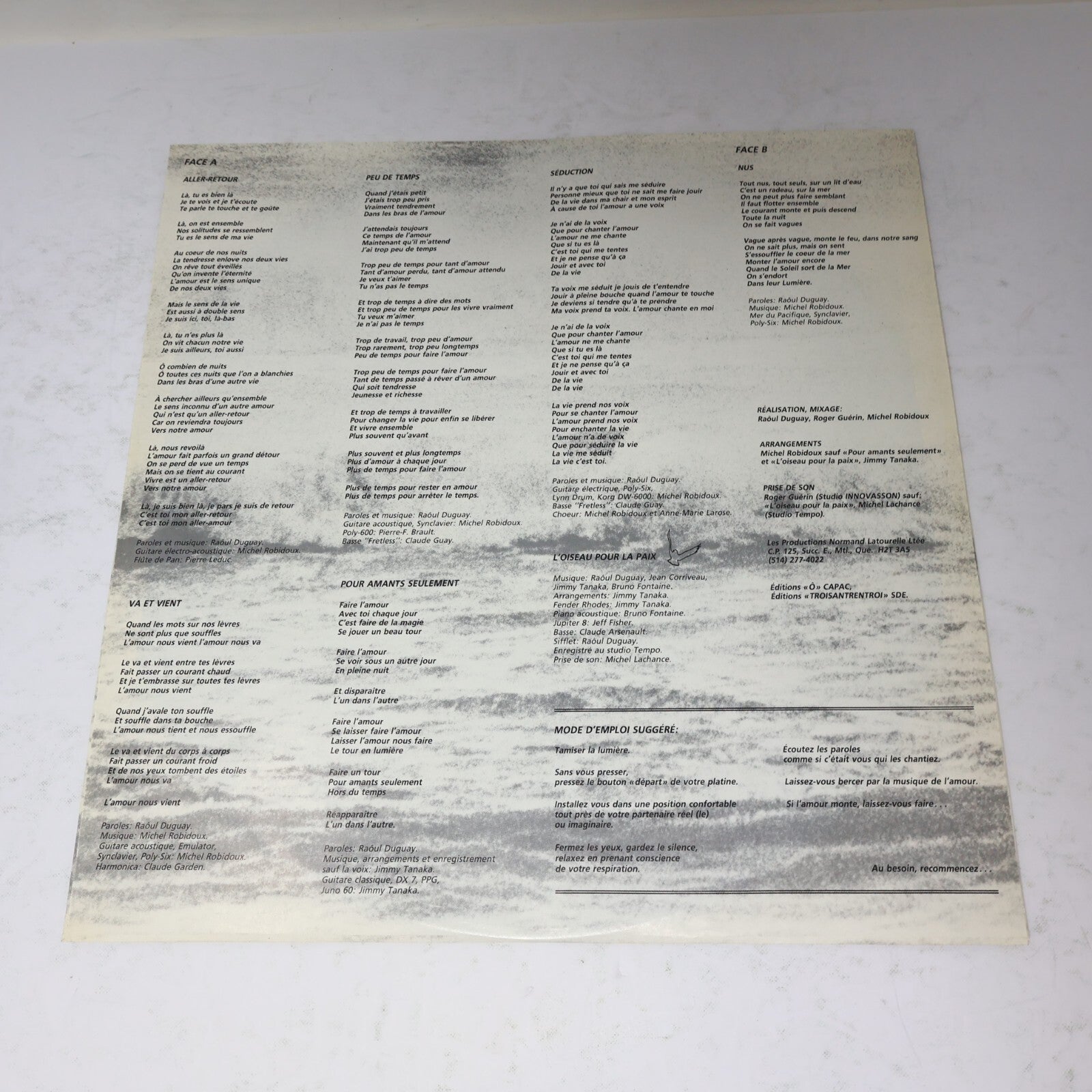 Raôul Duguay ‎Douceur Disque LP Record 1985 T-3 Québécois Trente-Trois Raoul