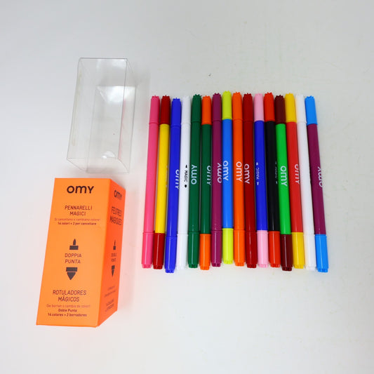 OMY Magic Felt Pens/Feutres Magiques Box 14 Colors + 2 Erasers Change Color