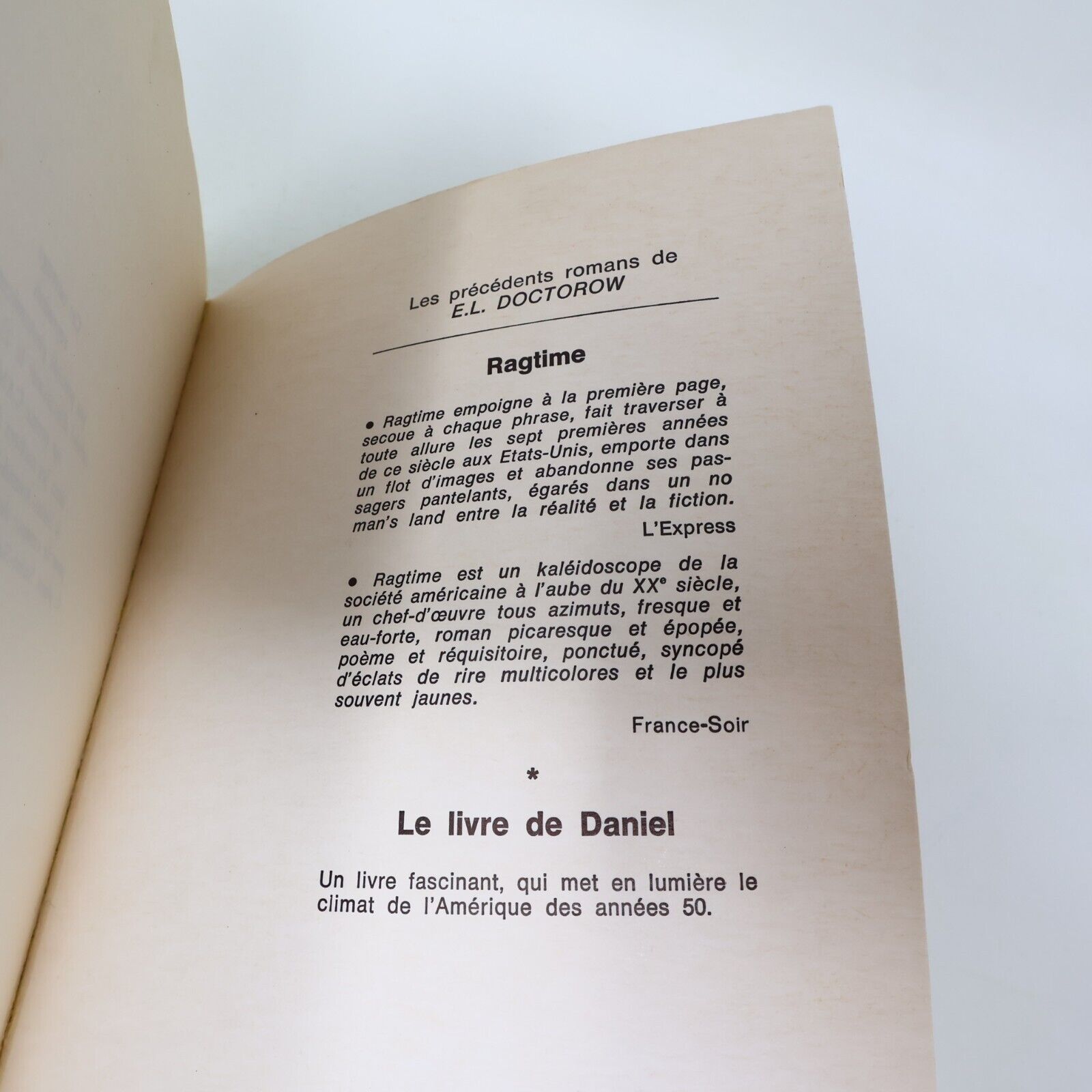 Lot 2 Edgar-Lawrence Doctorow Le Plongeon Lumme Le Livre de Daniel Français 80s