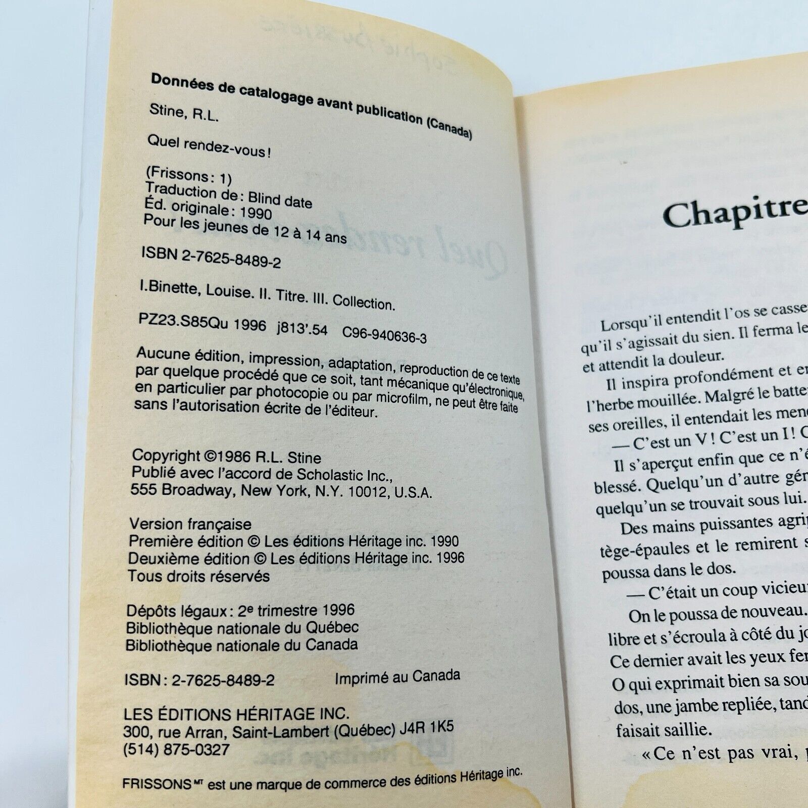 9x Frissons EH Lot Livres Quel Rendez-Vous!/L'Accident/Poupées Mutilées Stine