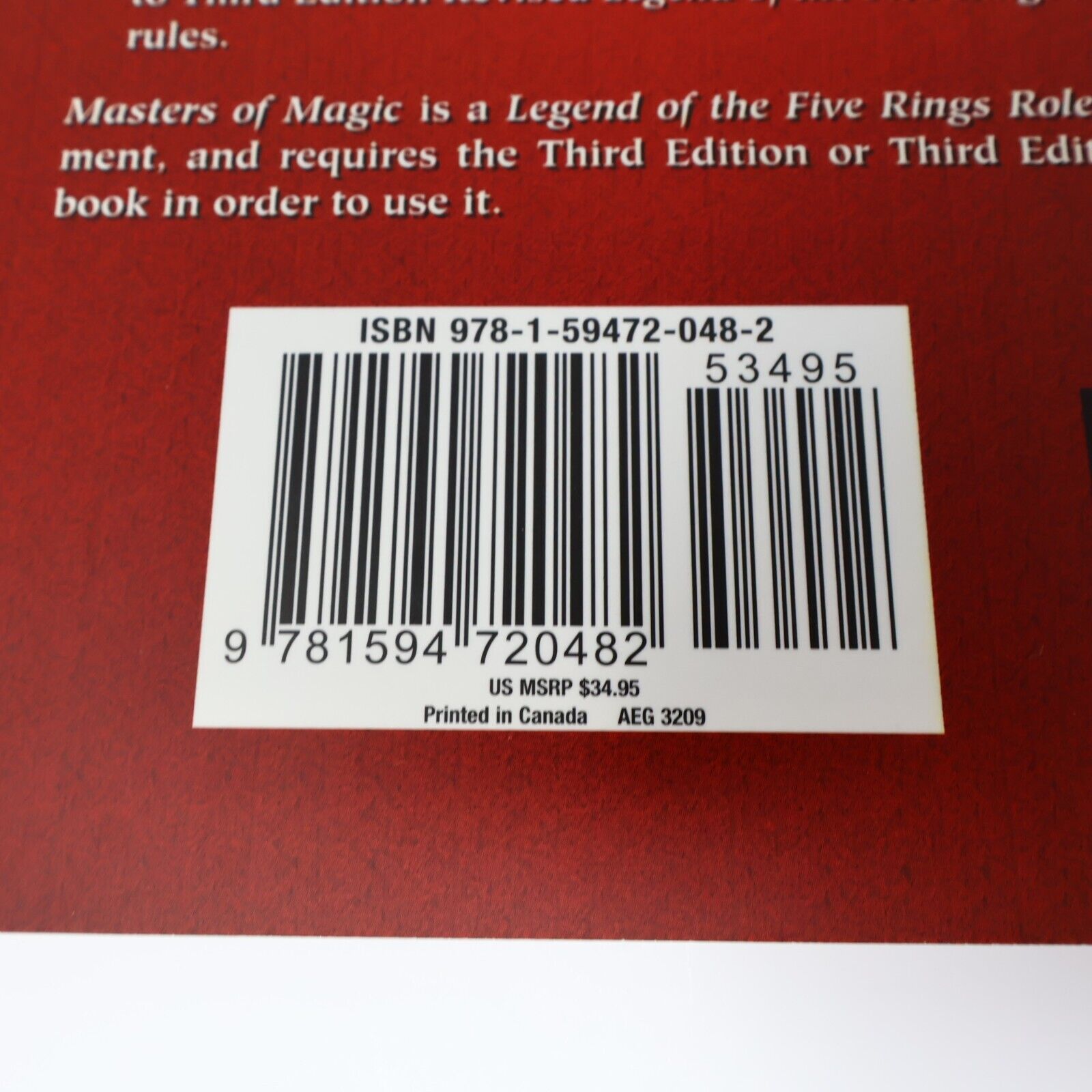 2009 Legend of the Five Rings Masters of Magic L5R by AEG Fantasy RPG Book PB