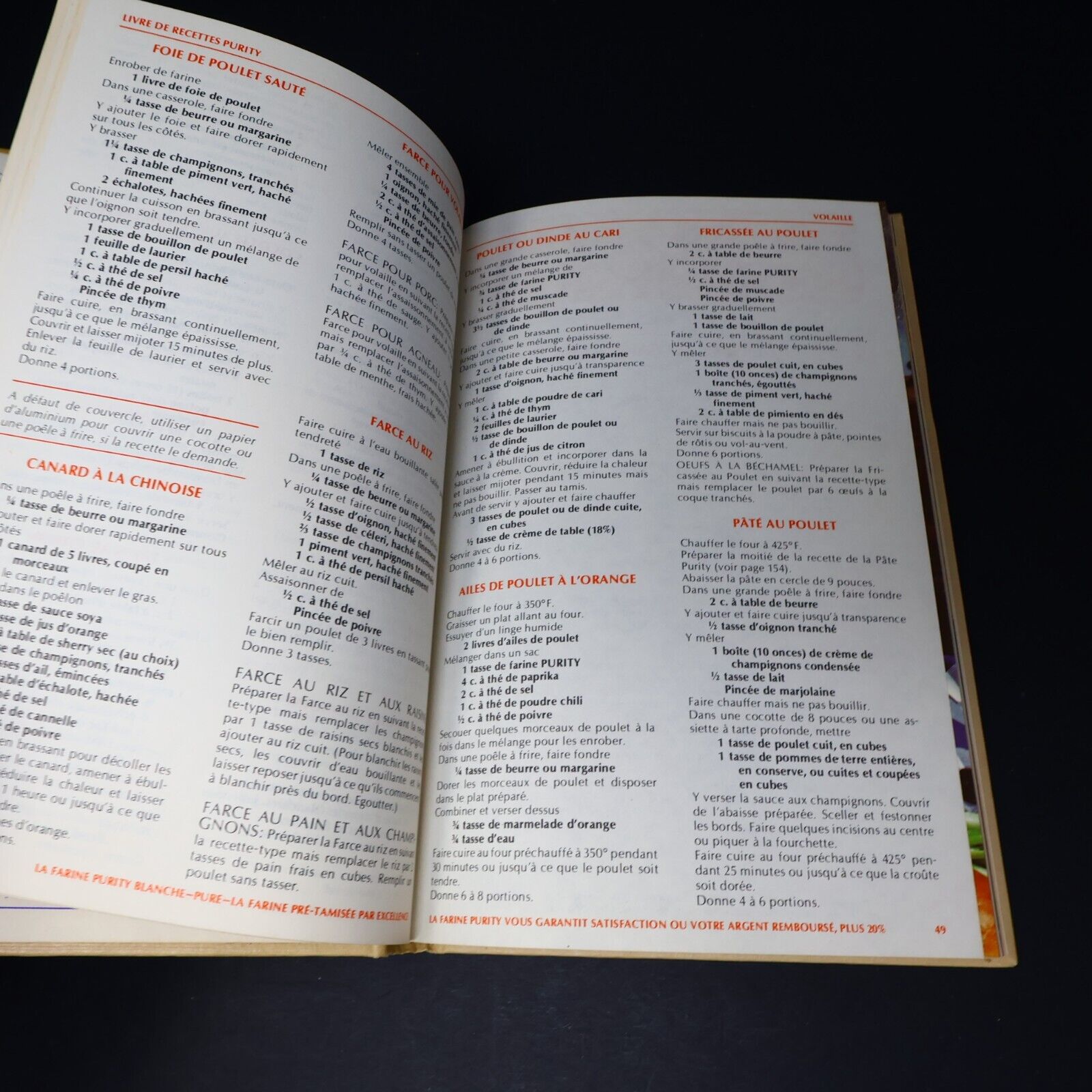 Le Nouveau Livre de Recettes Purity Hardcover HC Moulins Maple Leaf Cuisine 70s