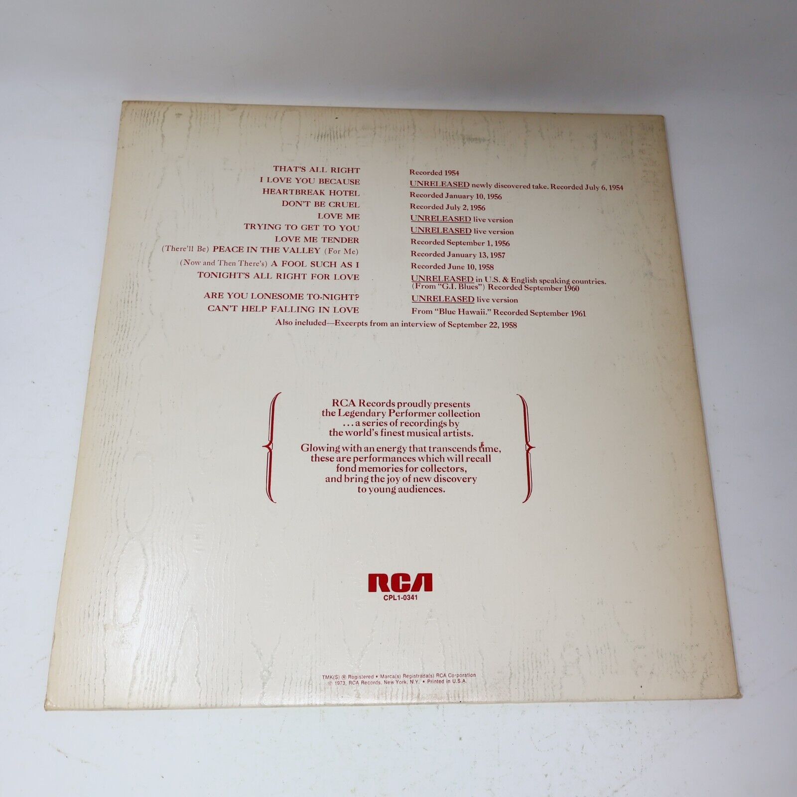 Elvis Presley A Legendary Performer Volume 1 LP Record RCA CPL1-0341 Canada 1974