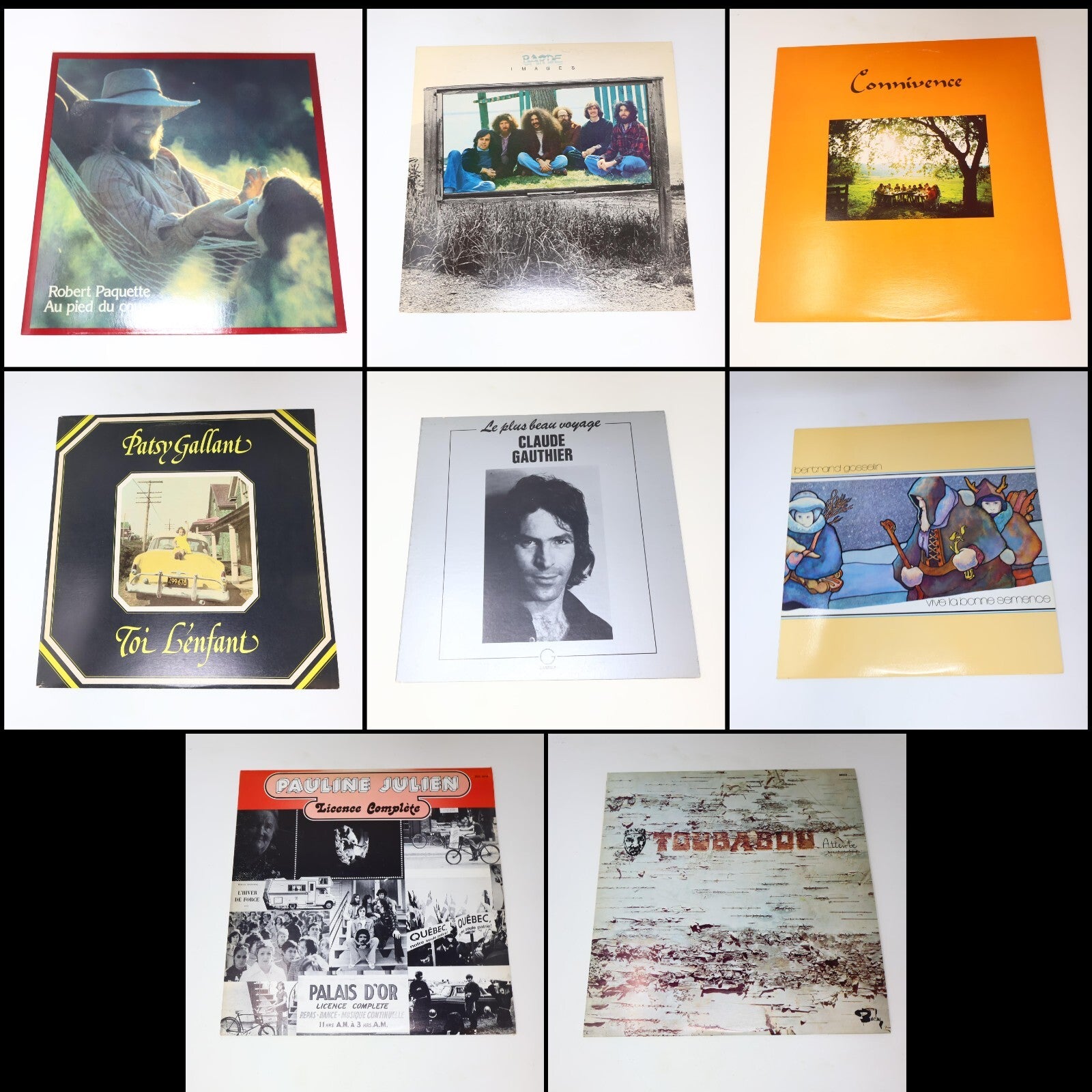 Rock/Pop/Folk/Funk Québécois 70s Lot 8 Disques Toubabou/Julien/Barde/Connivence