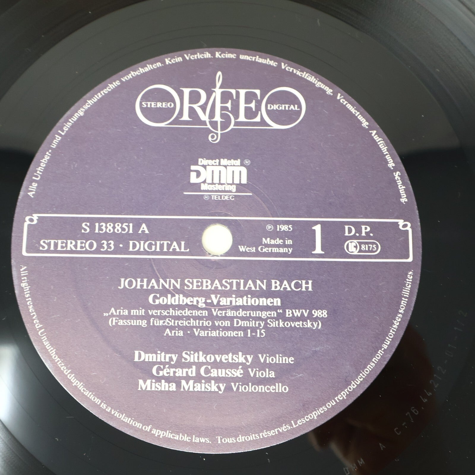 Bach Goldberg Variationen Sitkovetsky/Caussé/Maisky Orfeo Record Vinyl S 138 851