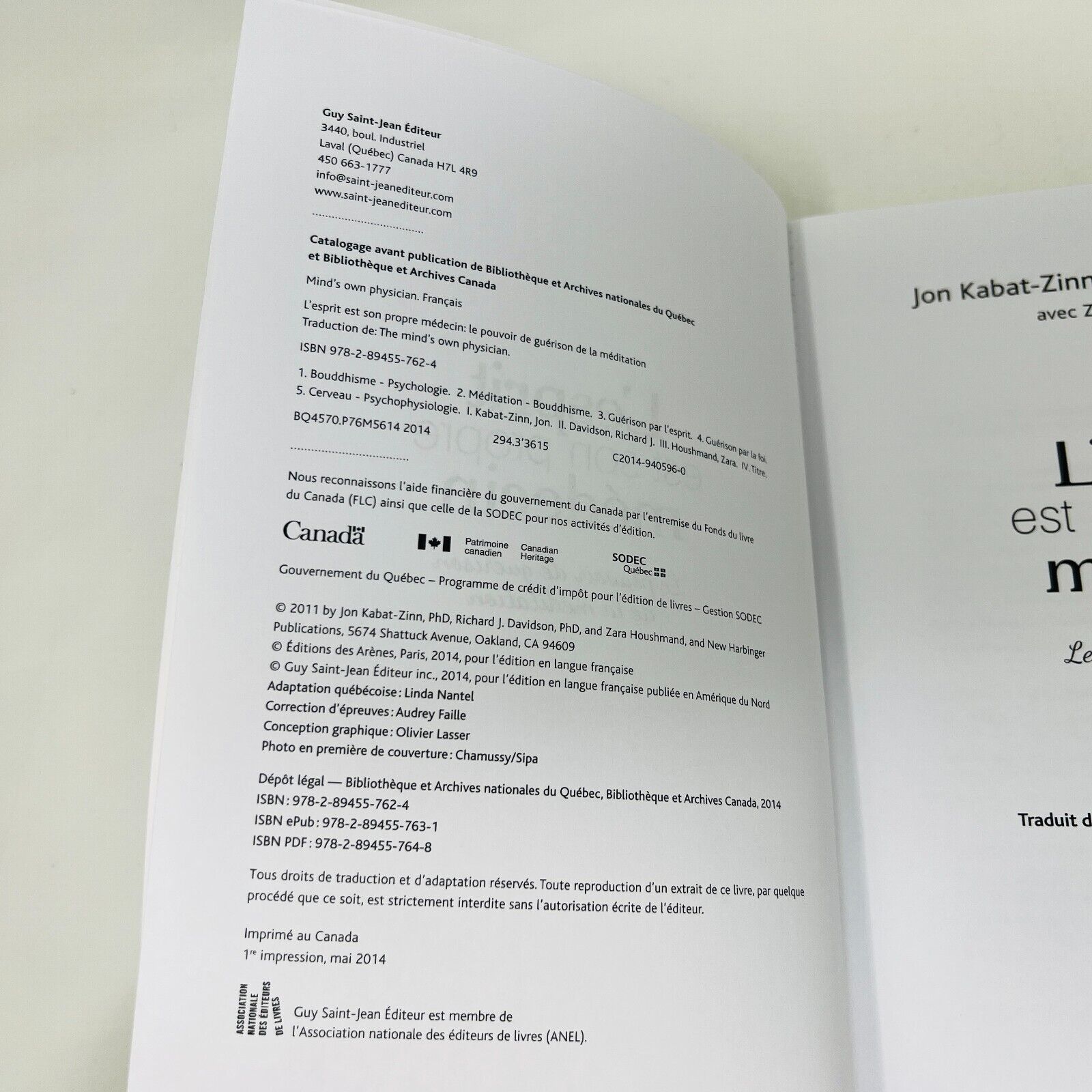 2014 L'Esprit est son Propre Médecin de Kabat-Zinn/Davidson Guérison Méditation