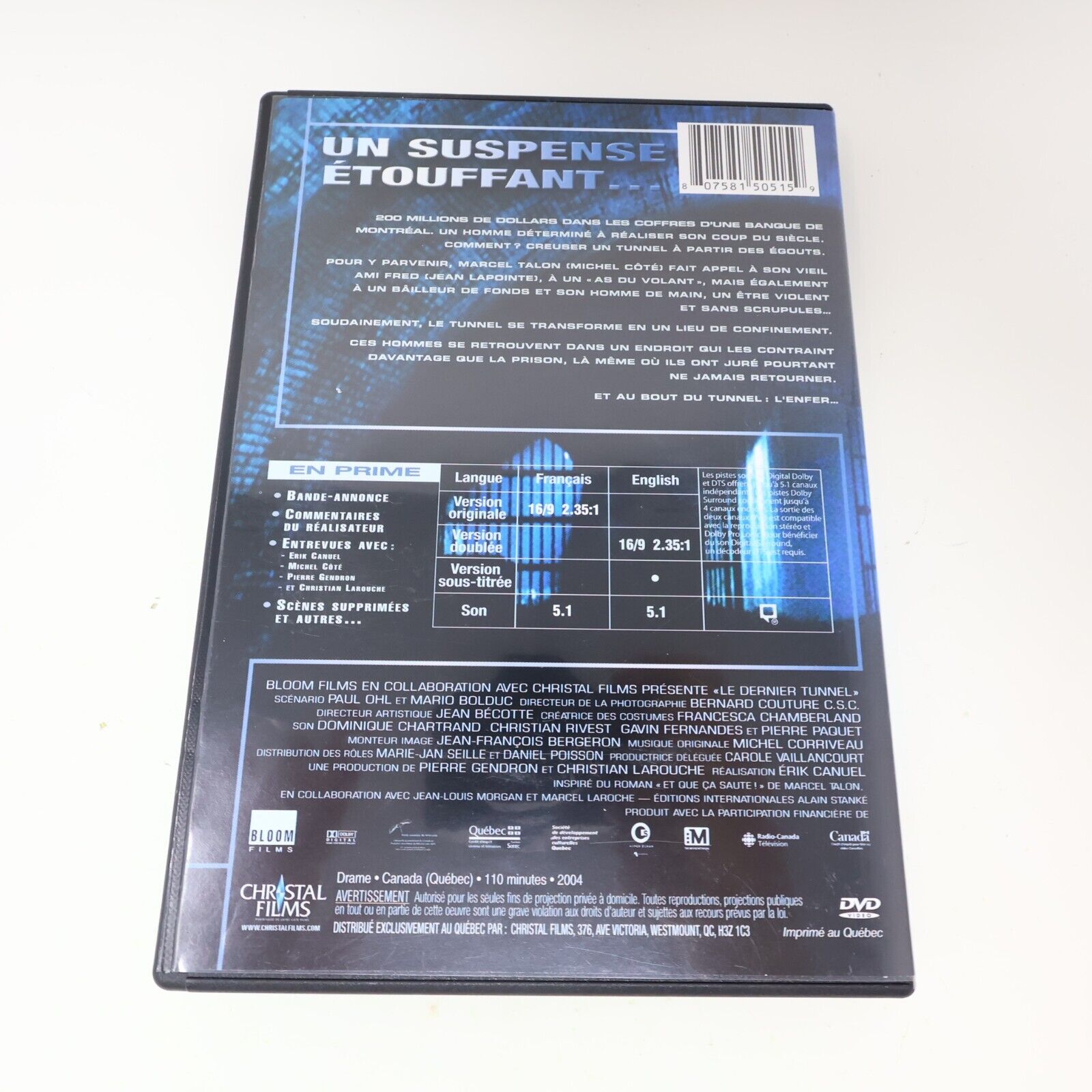 Le Dernier Tunnel DVD Michel Côté Jean Lapointe Érik Canuel Testé NTSC 2004 16:9
