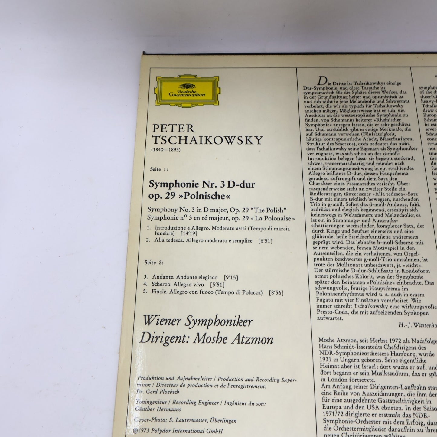 1974 Moshe Atzmon  Wiener Symphoniker Tschaikowsky Symphonie #3 Record 2530 401