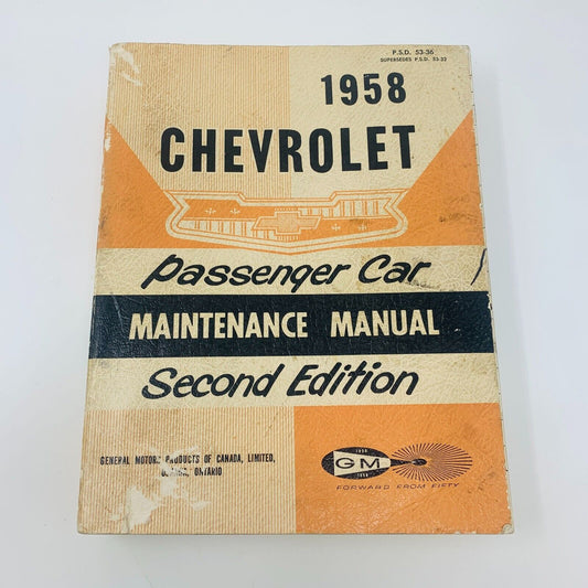 1958 Chevrolet Passenger Car Maintenance Manual Second Edition PSD 53-36 Book