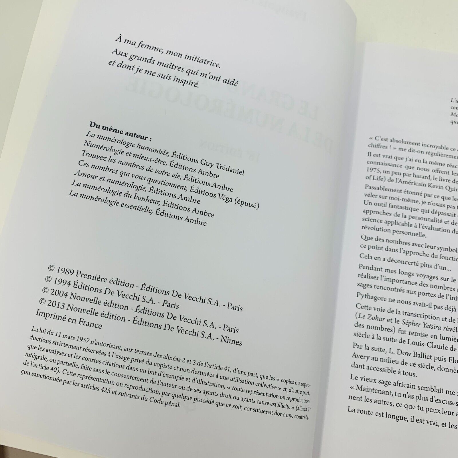 2013 Le Grand Livre de la Numérologie De Vecchi François Notter Numérologue