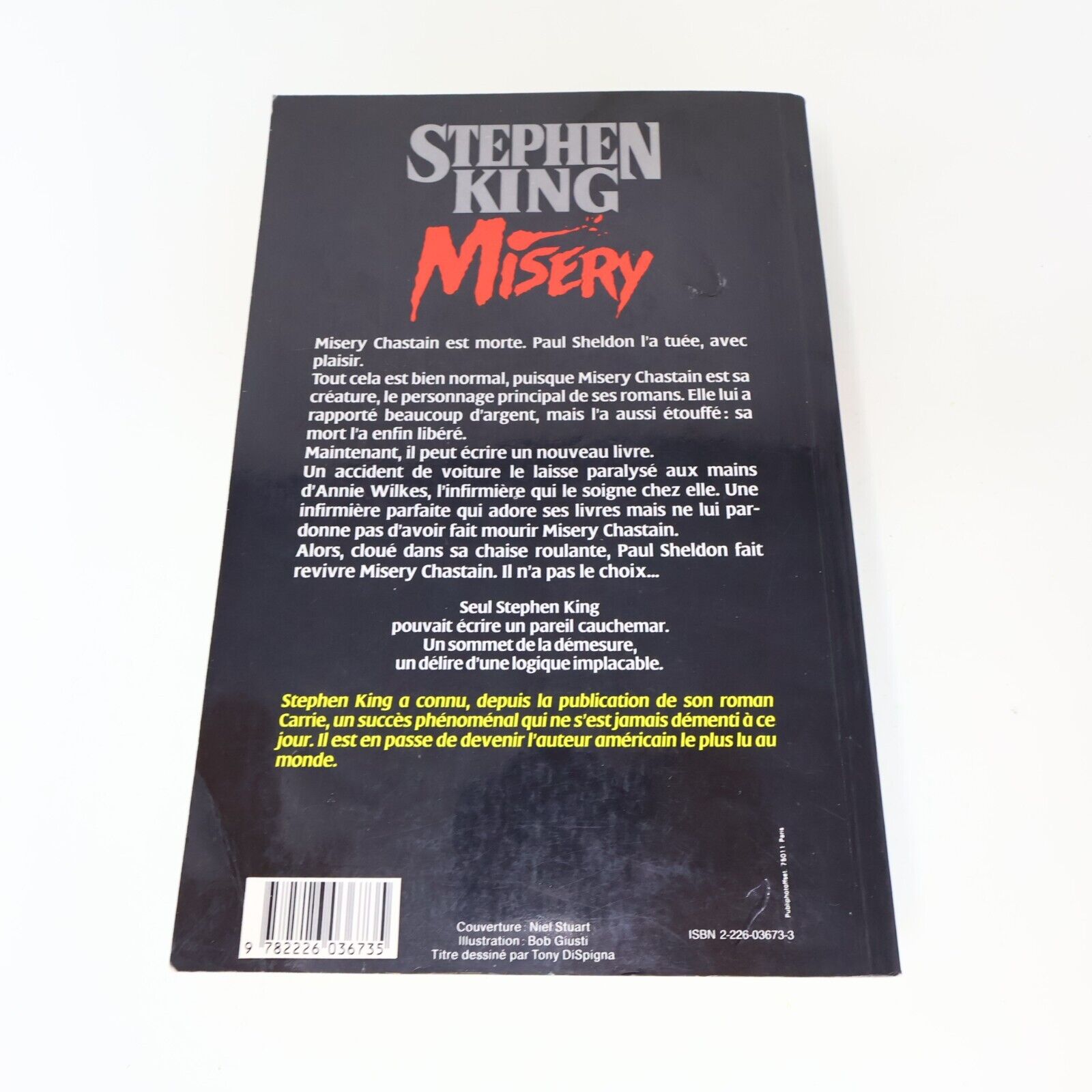 1989 Misery de Stephen King Paperback PB Albin Michel Horreur Français Fiction